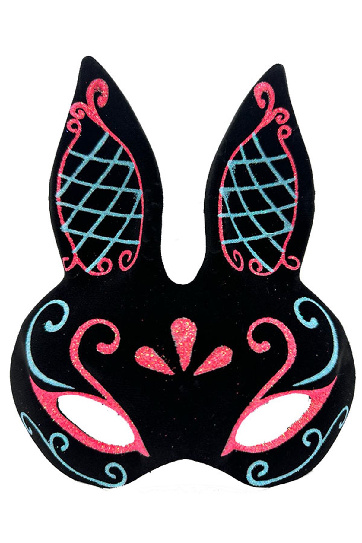 Siyah Mavi Kırmızı Tavşan Maskesi