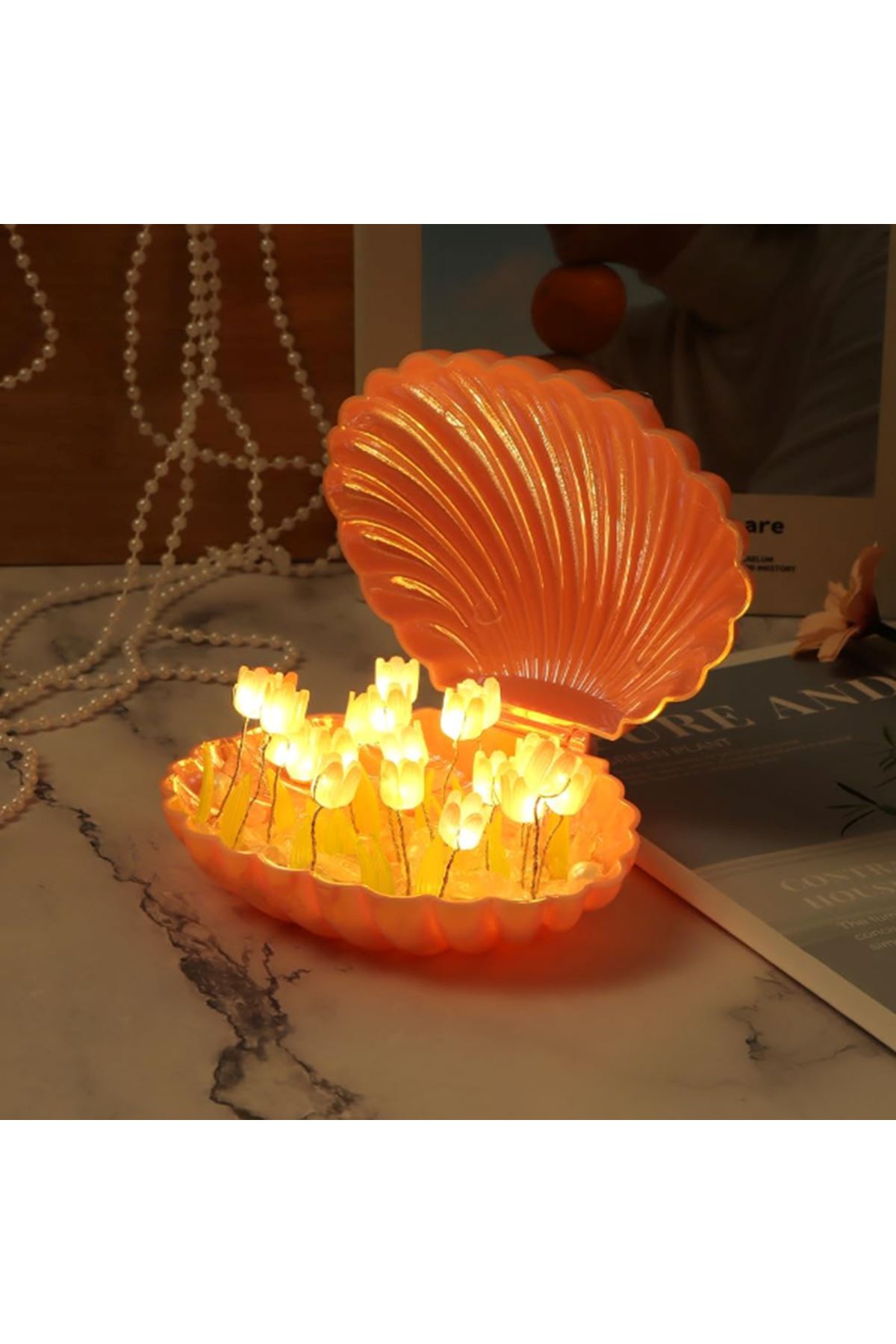 LED Işıklı Kendin Yap Deniz Kabuğu Tasarımlı Lale Lamba