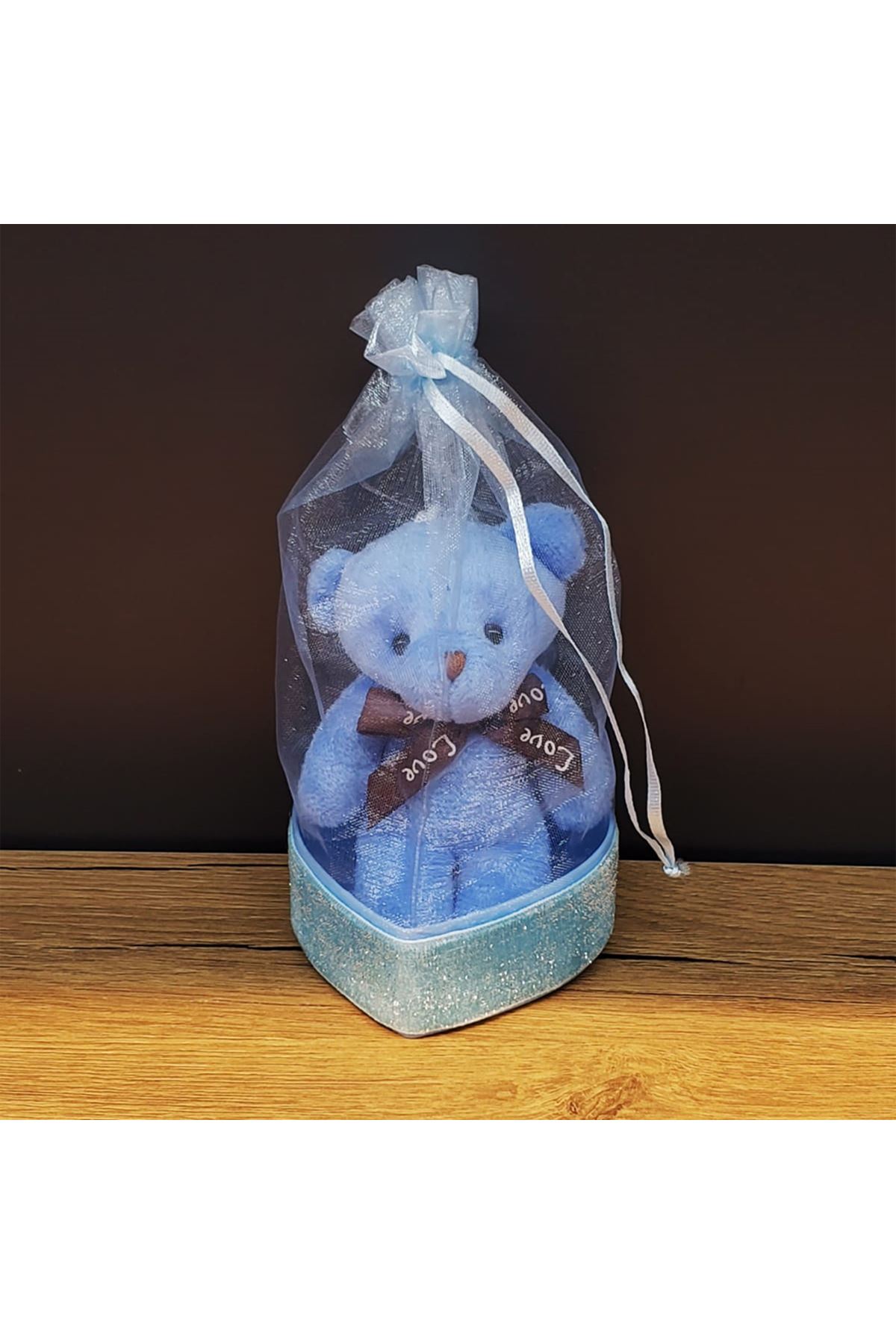 Mavi Hediyelik Kese İçinde Ayıcık