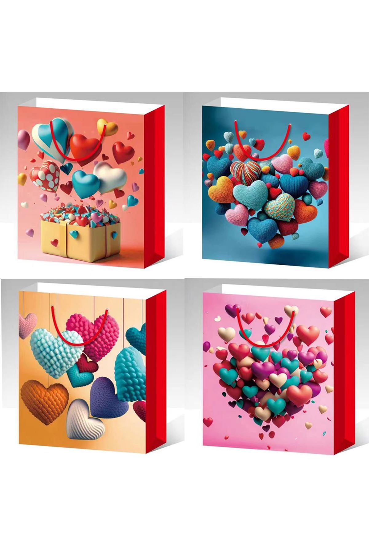 Küçük Boy Kalp Desenli Karton Çanta