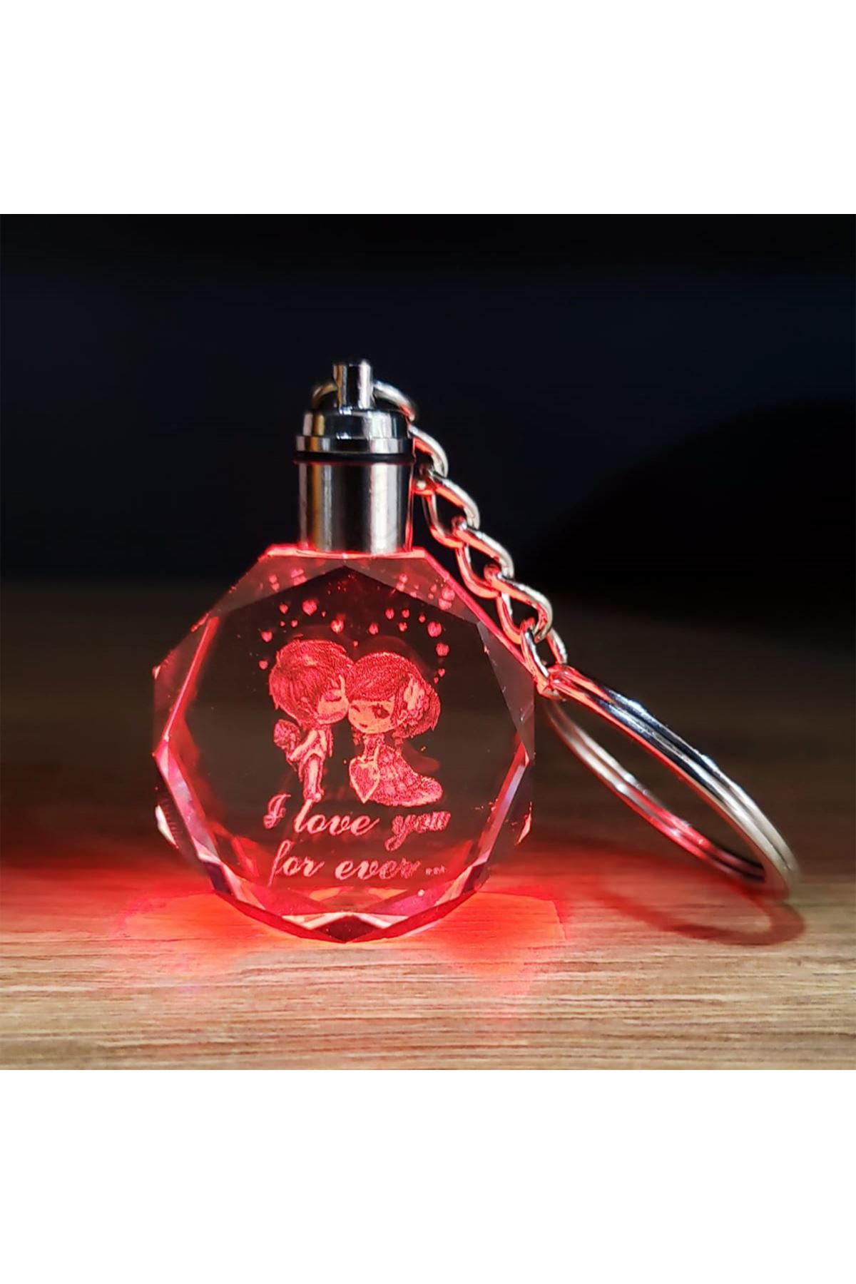 Sevimli Çift Tasarımlı Kristal Renk Değiştiren Anahtarlık