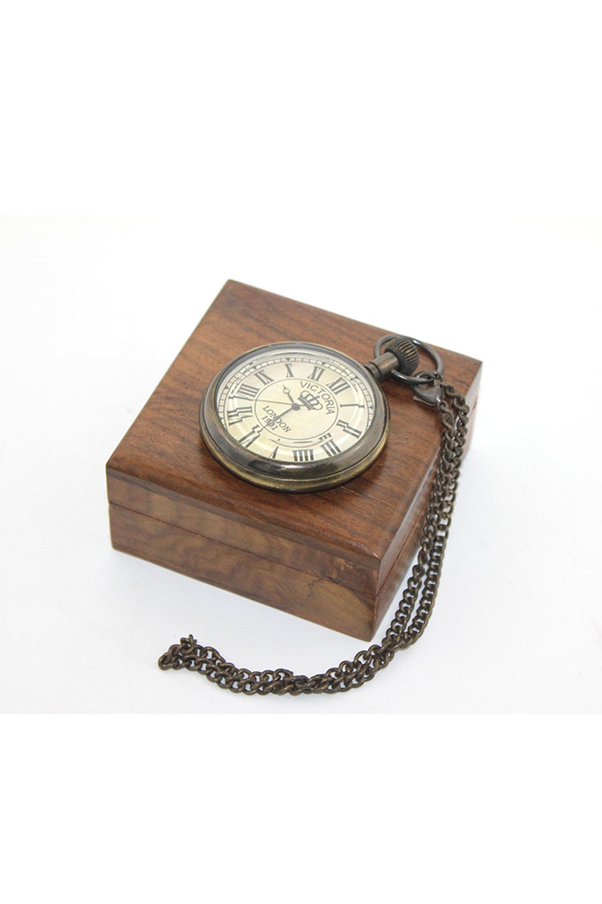 Ahşap Kutulu Pirinç Köstekli Saat Model 10