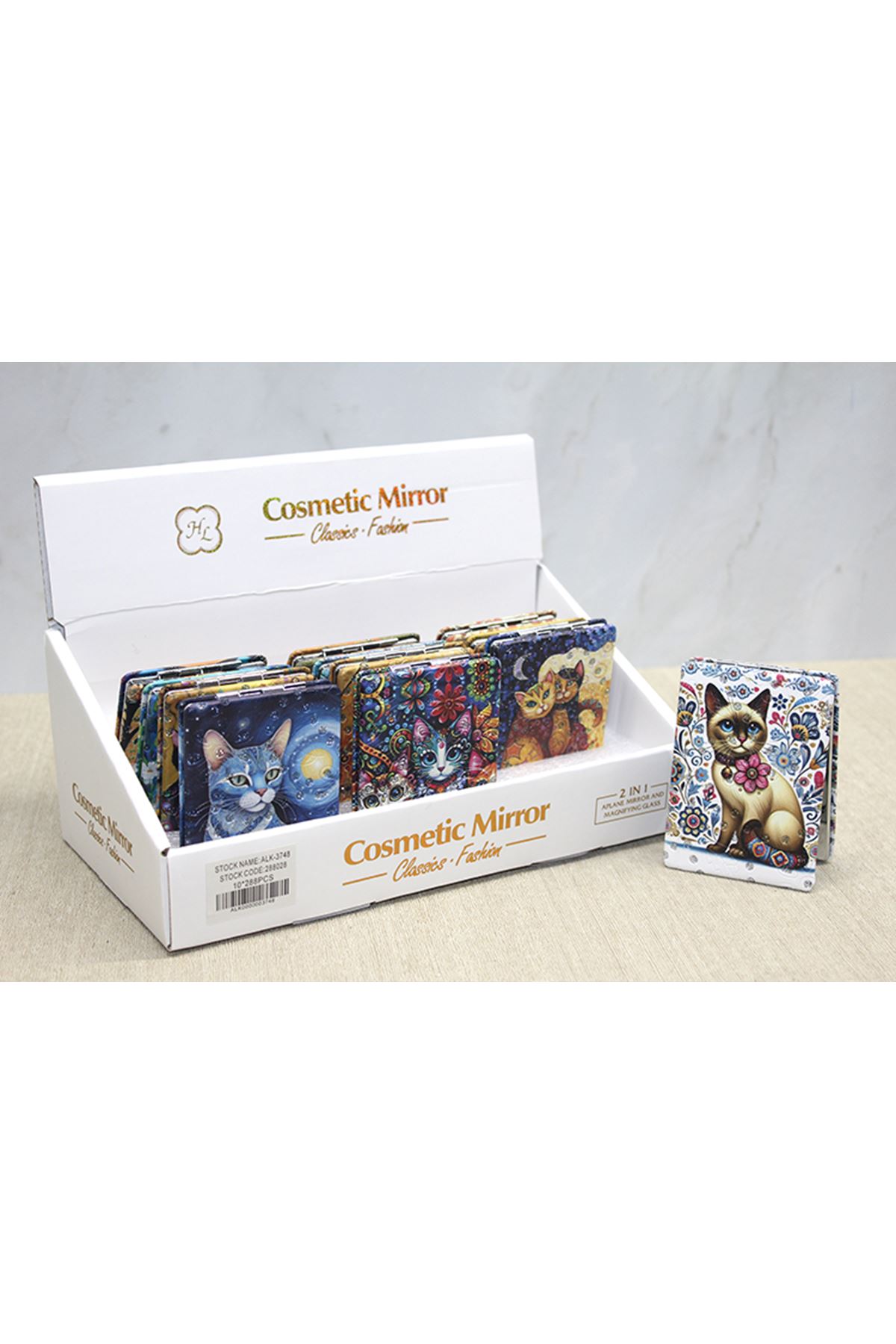 Kedi Taşlı El Aynası Dikdörtgen İnce