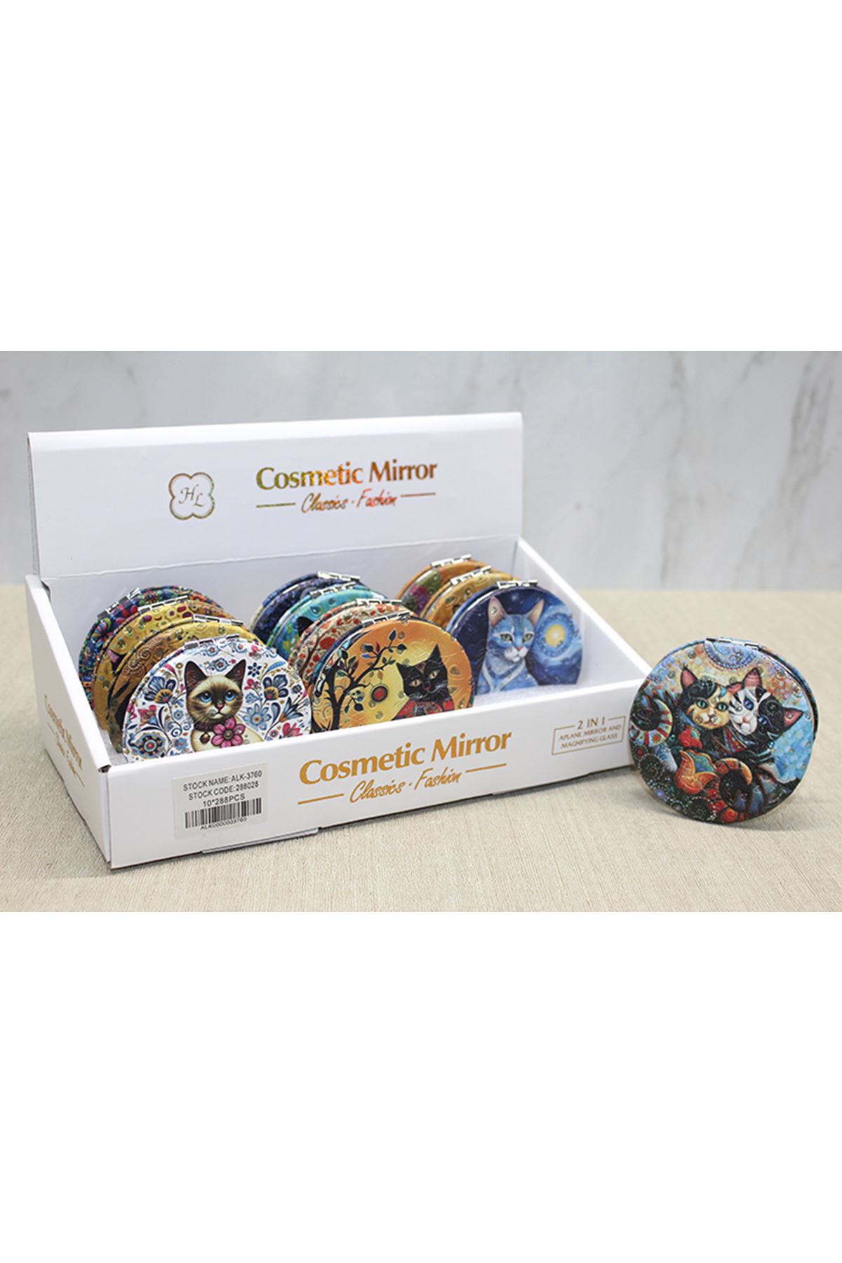 Kedi Taşlı El Aynası Yuvarlak İnce