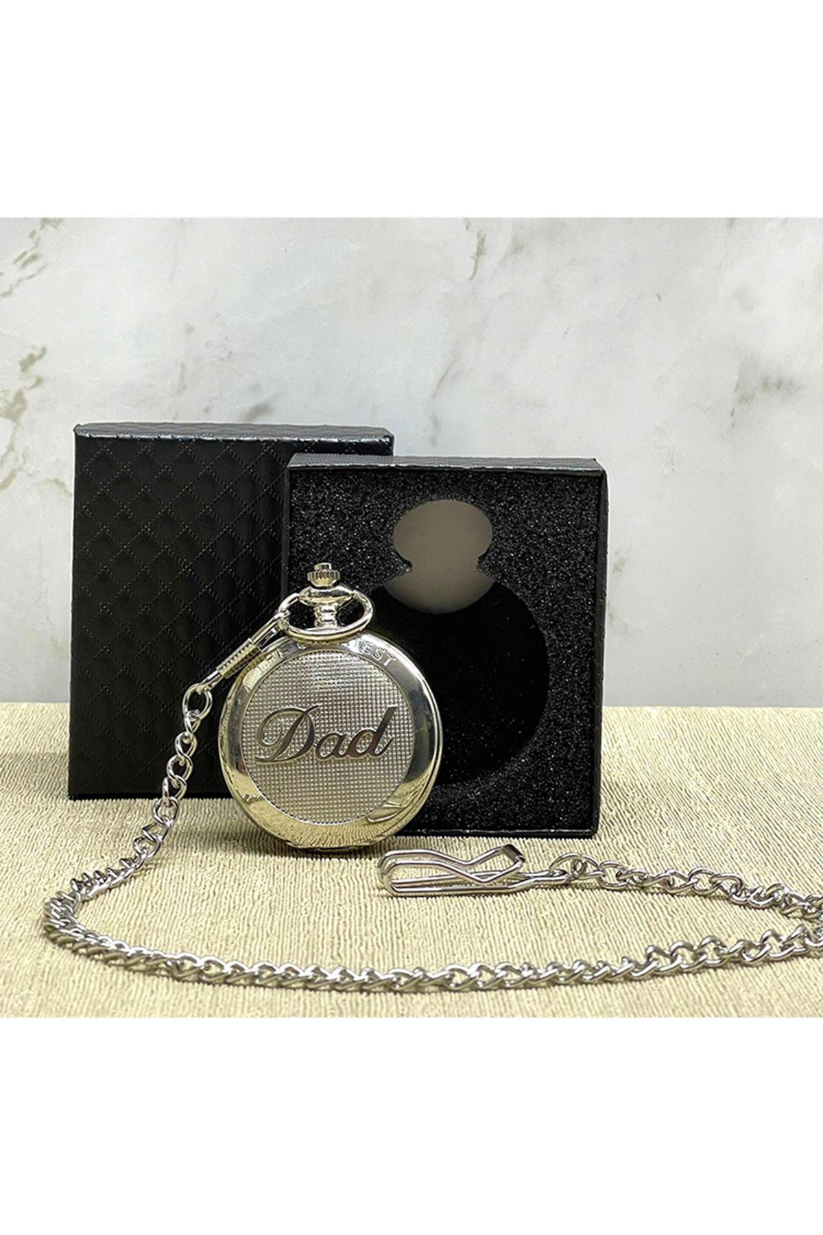 Özel Kutulu Dad (Baba) Tasarımlı Gümüş Köstekli Saat