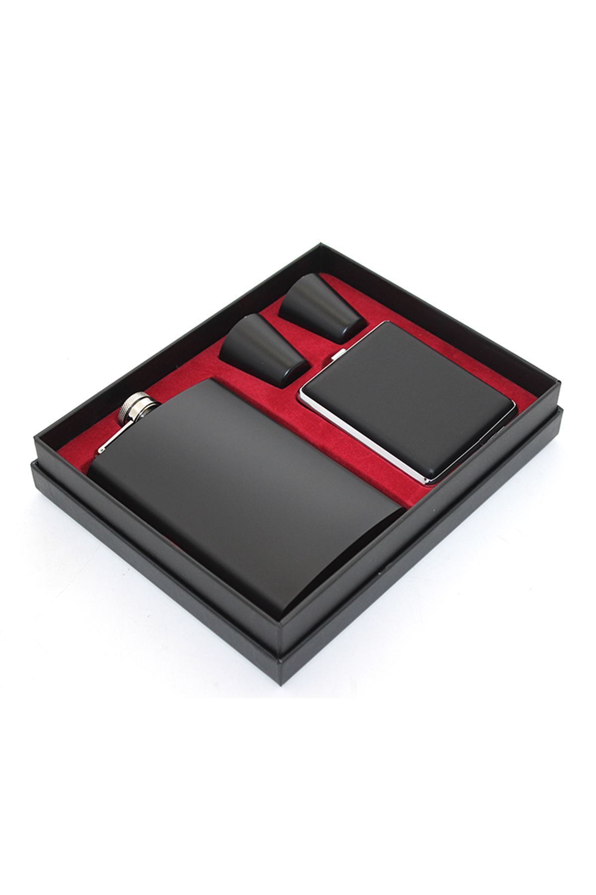 Paslanmaz Çelik 2 Shot Bardak Ve Sigara Tabakalı Matara Seti