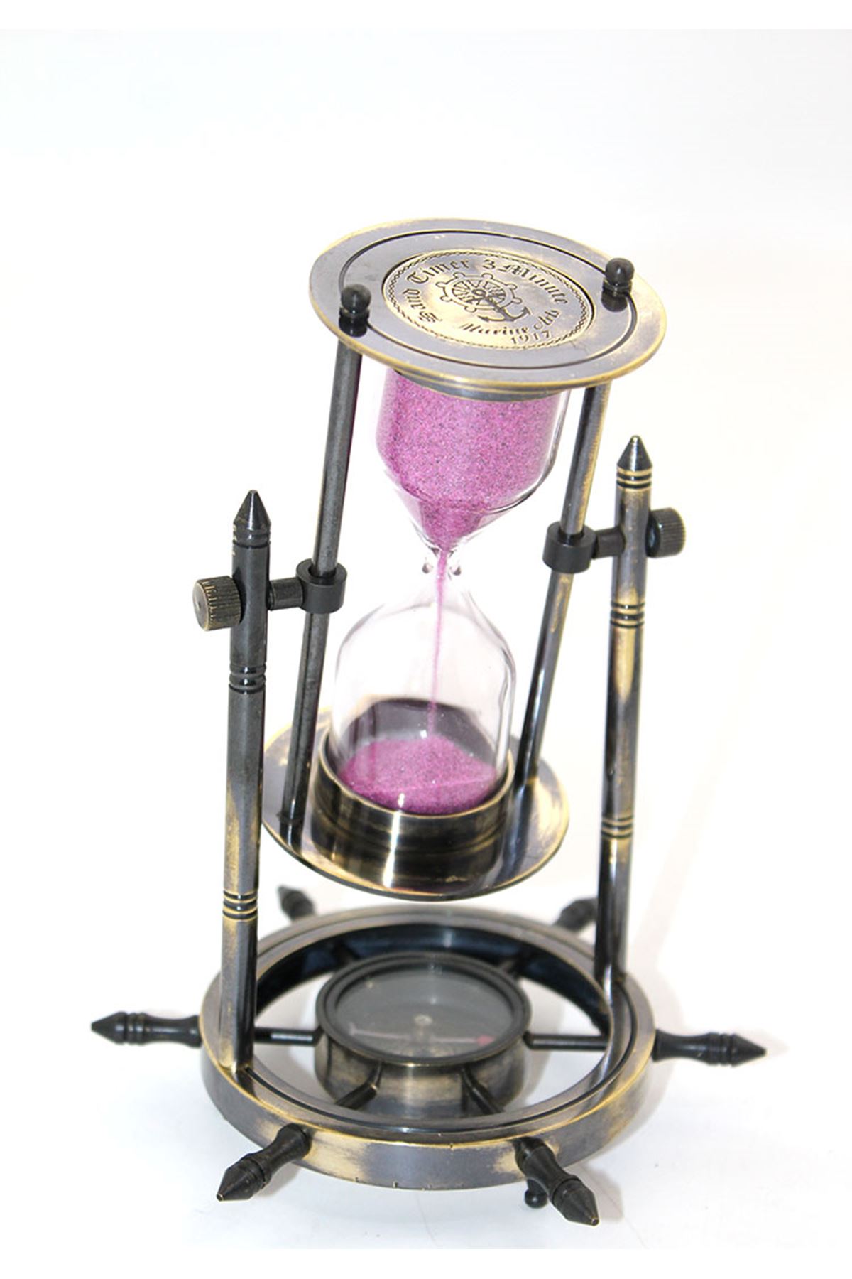 Pirinç Dümenli Pusulalı Kum Saati