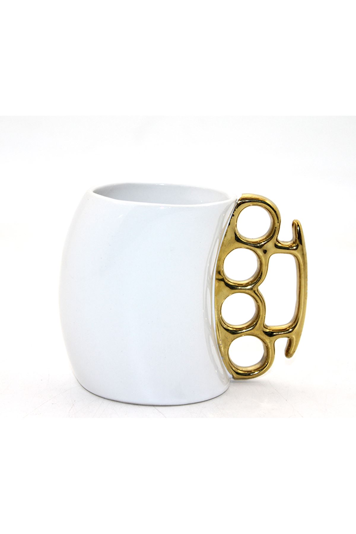 Porselen Muşta Tasarımlı Kupa Bardak Beyaz Renk