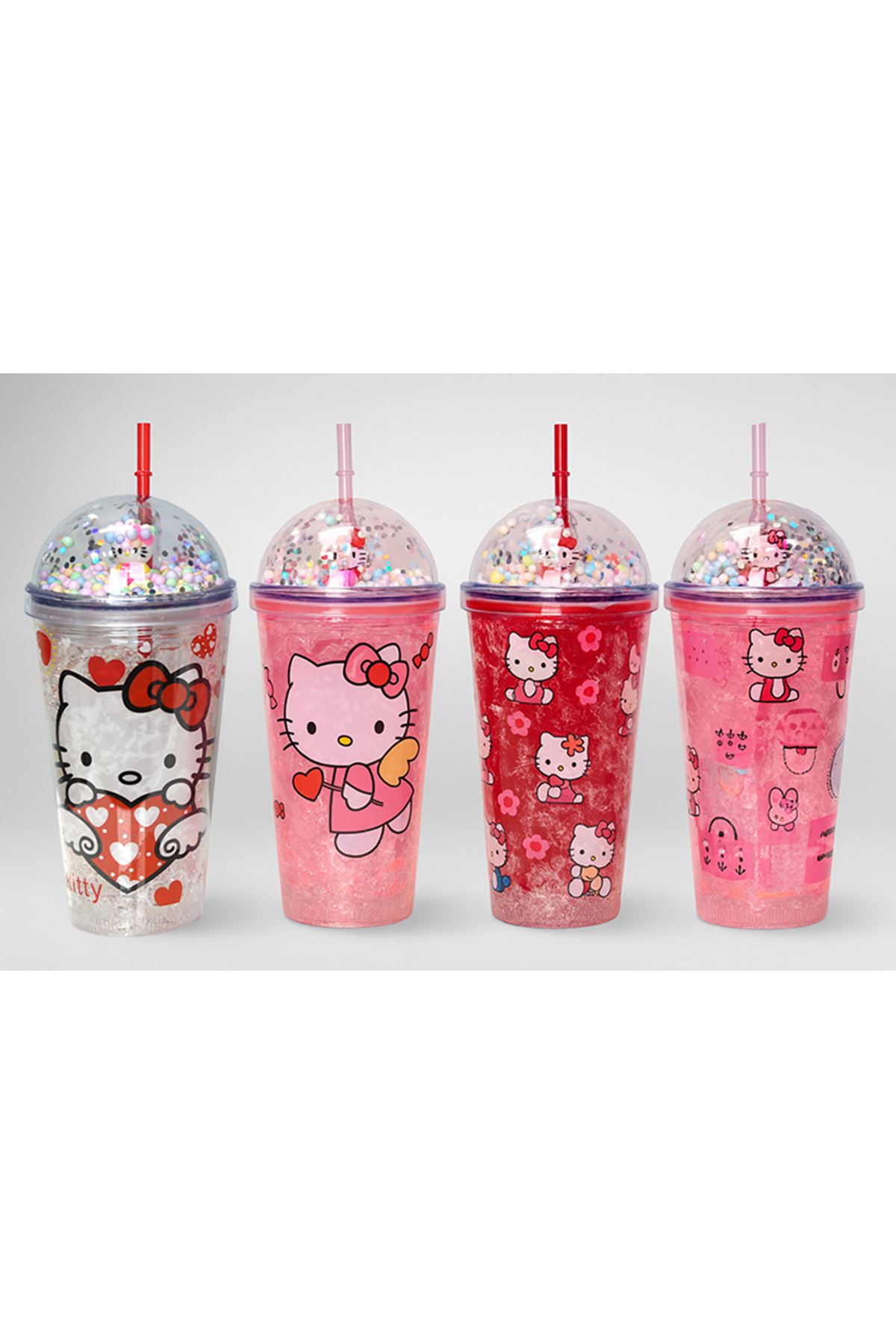 Sevimli Hello Kitty Pipetli Işıklı Boncuklu Suluk Bardak 400 ml