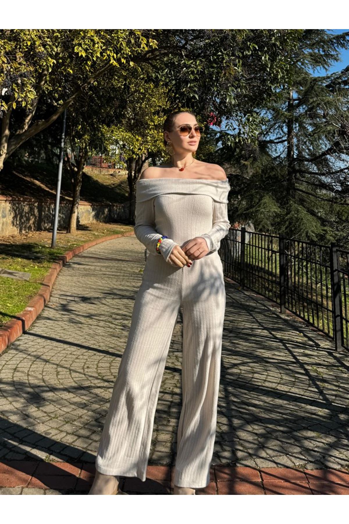 Kadın Uzun Kollu Madonna Yaka şardonlu Kaşkorse Tulum