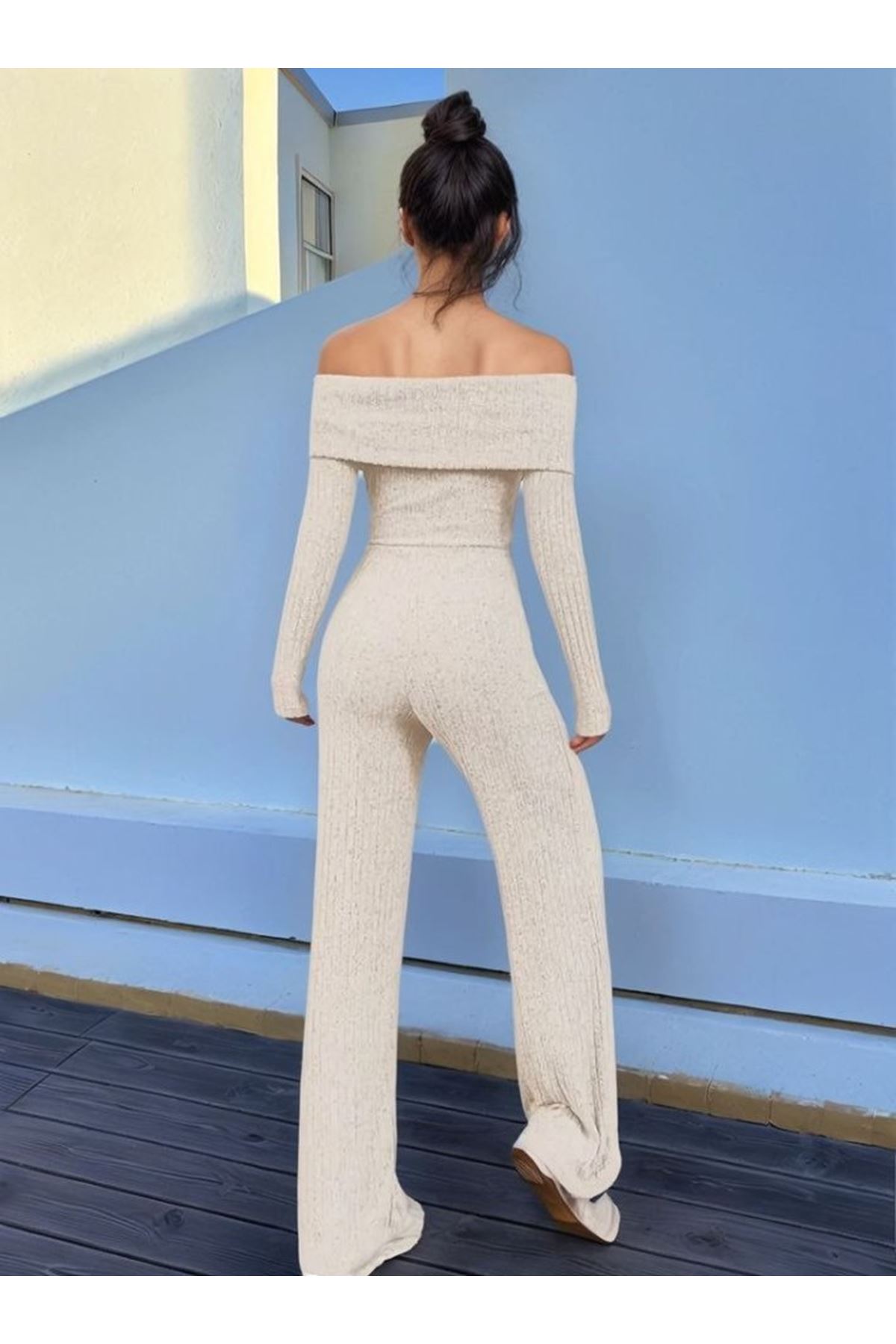 Kadın Uzun Kollu Madonna Yaka şardonlu Kaşkorse Tulum