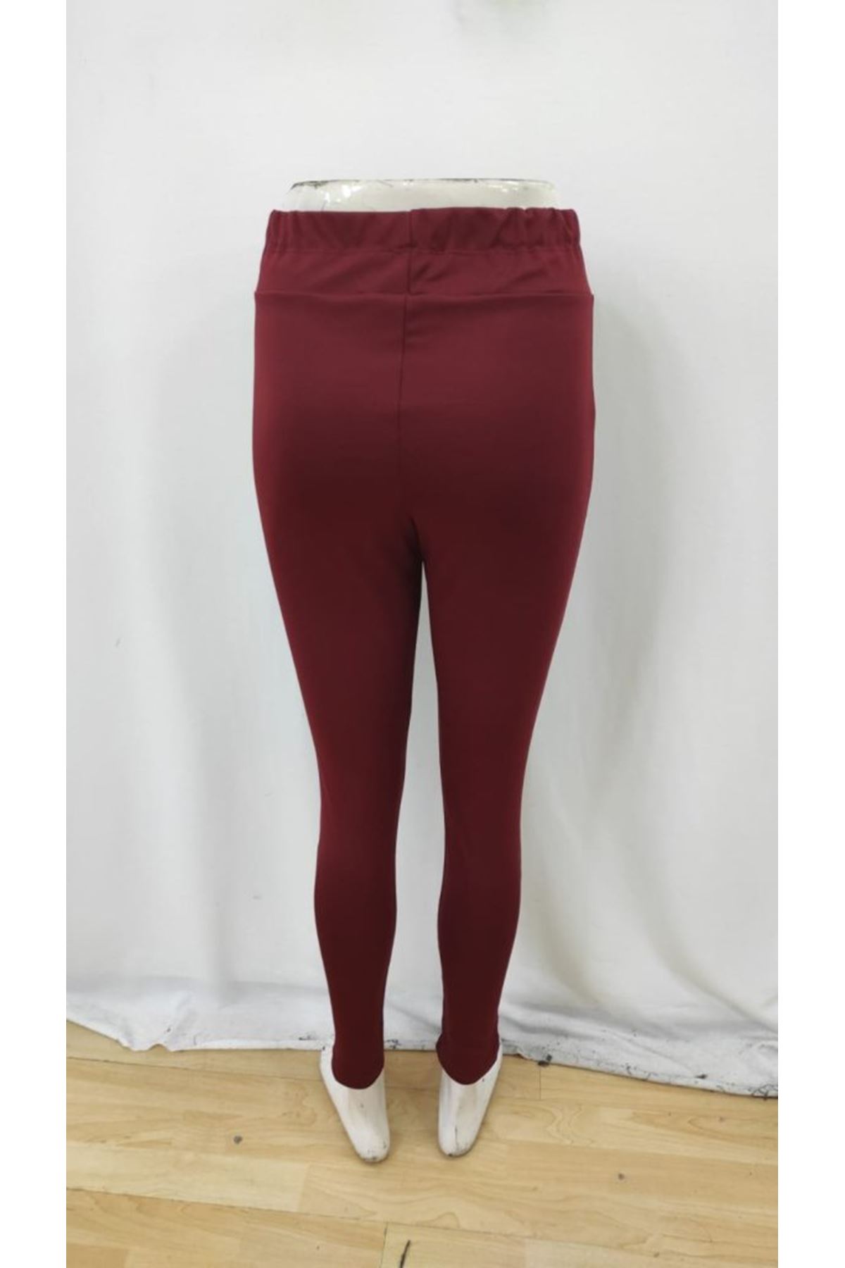 Kadın Yüksek Bel Cepli Düğmeli şardonlu Dalgıç Tayt Pantolon