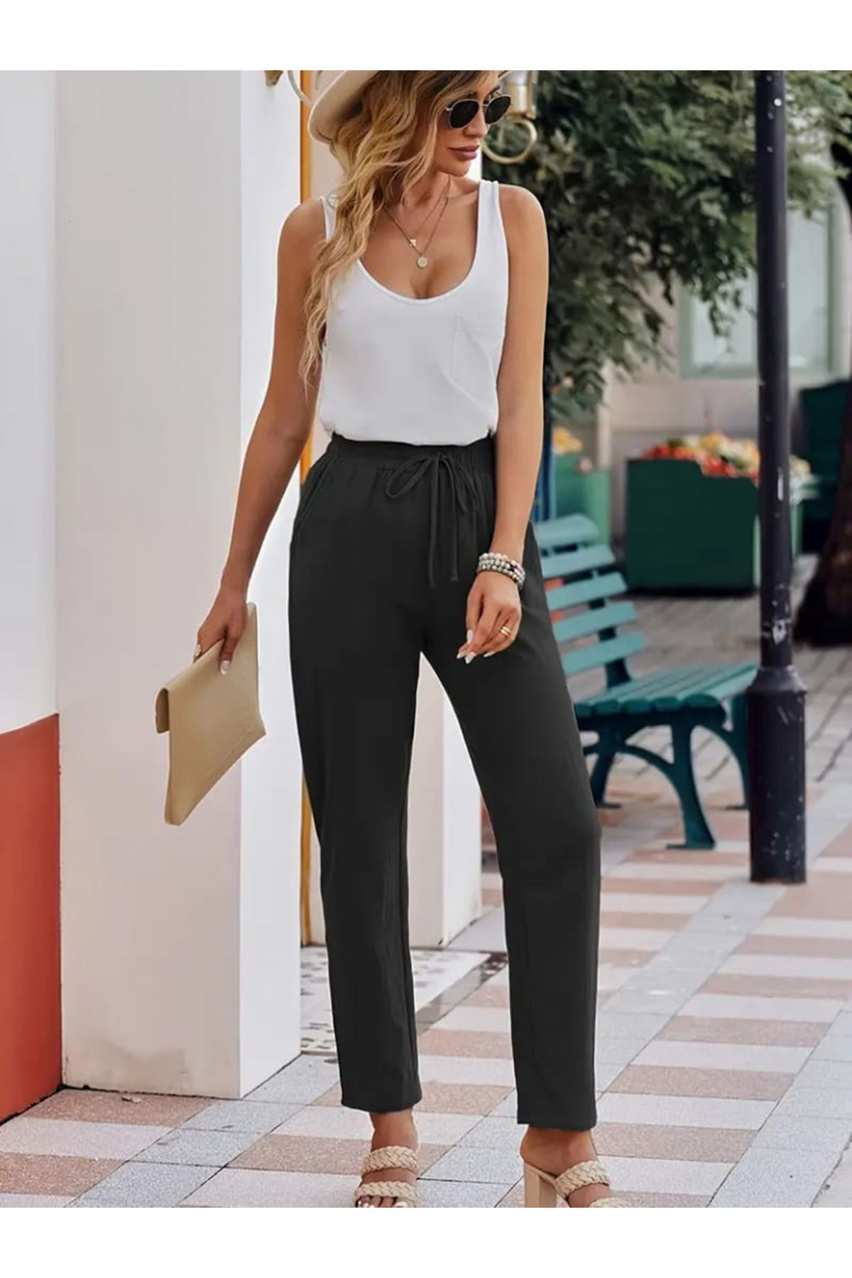 Kadın Beli Lastikli Keten Pantolon