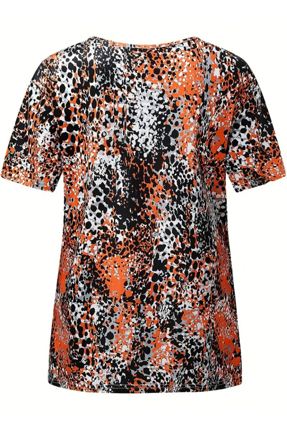 Kadın V Yaka Renkli Leopar Desen Büzgü Detay Süprem Bluz
