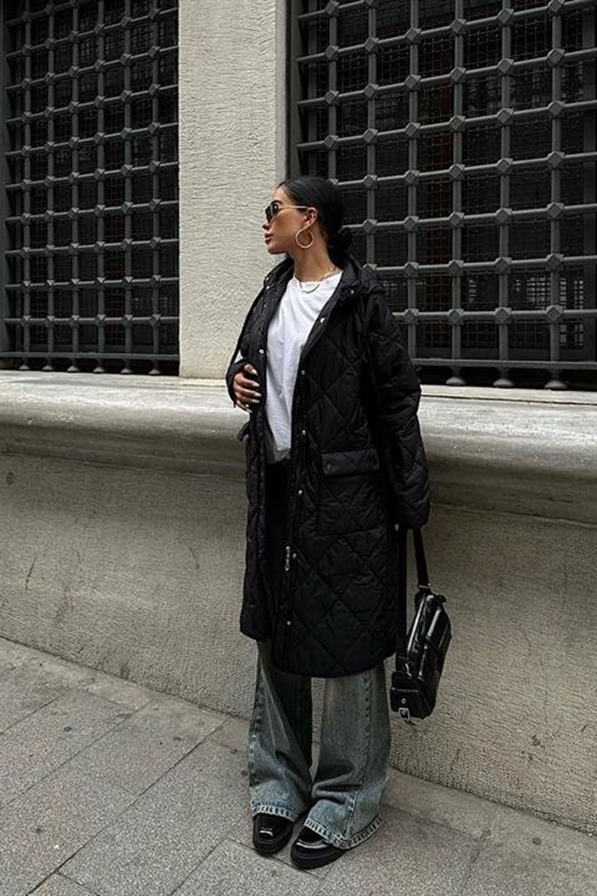 Fermuar Ve Kapşonlu Uzun Kapitone Mont 7062