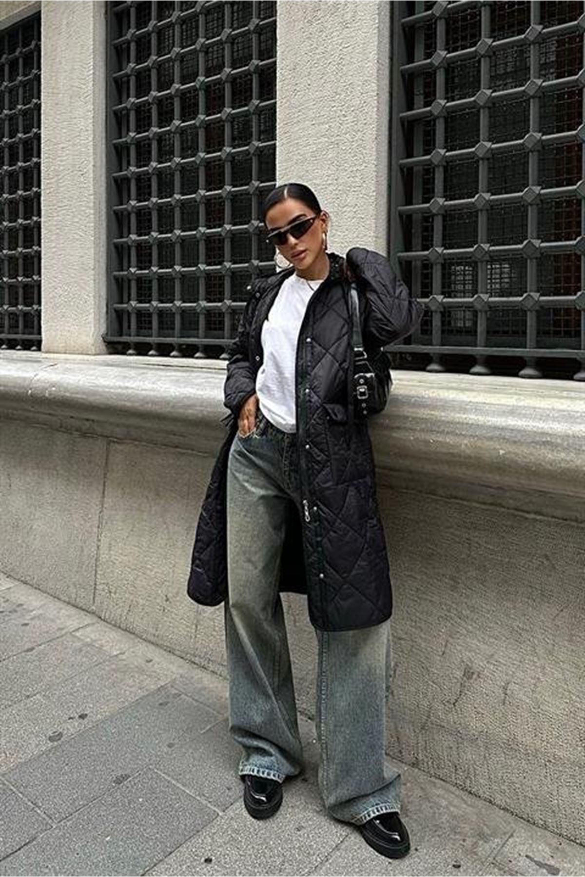 Fermuar Ve Kapşonlu Uzun Kapitone Mont 7062