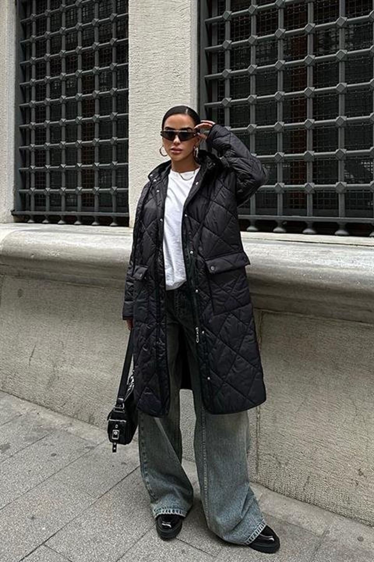 Fermuar Ve Kapşonlu Uzun Kapitone Mont 7062