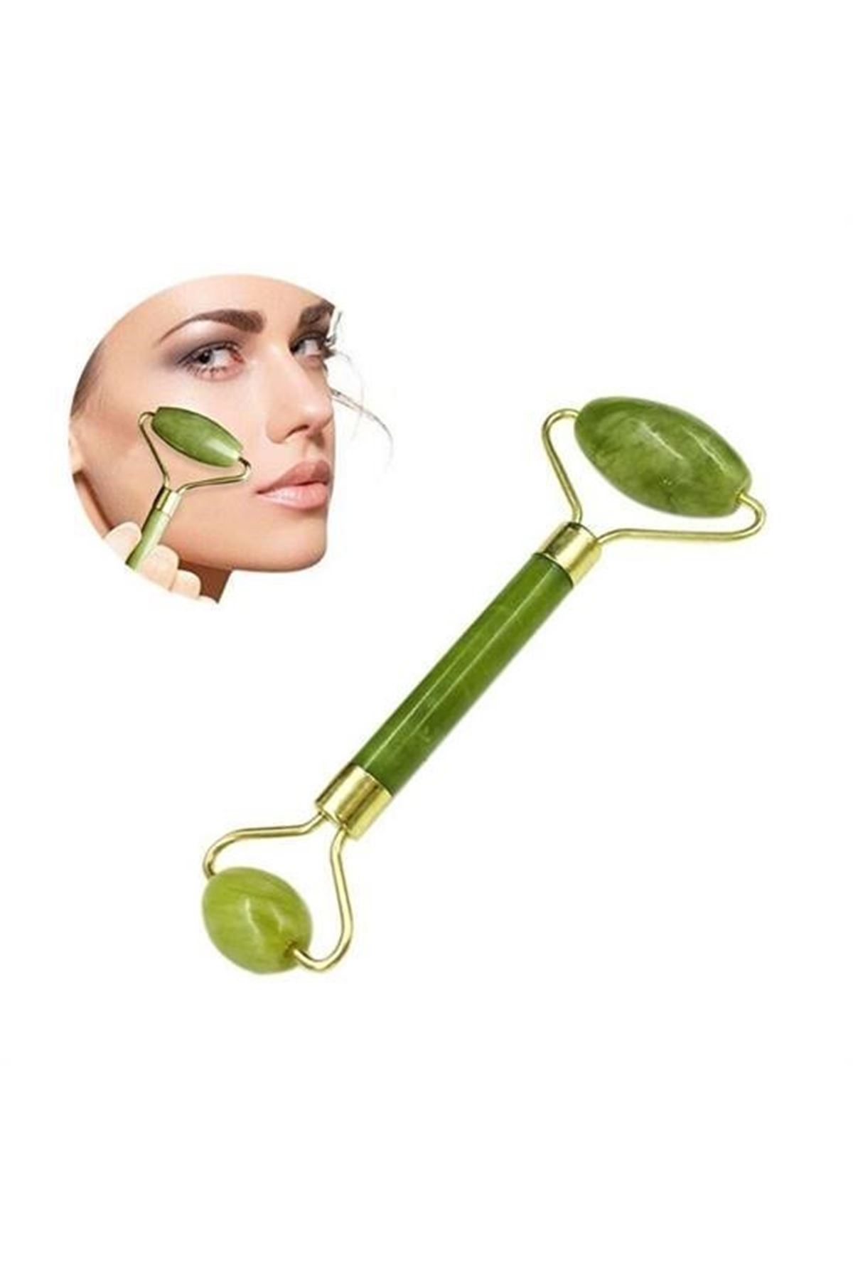 Tbl Dekor® Özel Süngerli Kutusunda Kırılmaz Çift Taraflı 2li Cilt Yüz Masaj Aleti Jade Roller Yeşim Taş