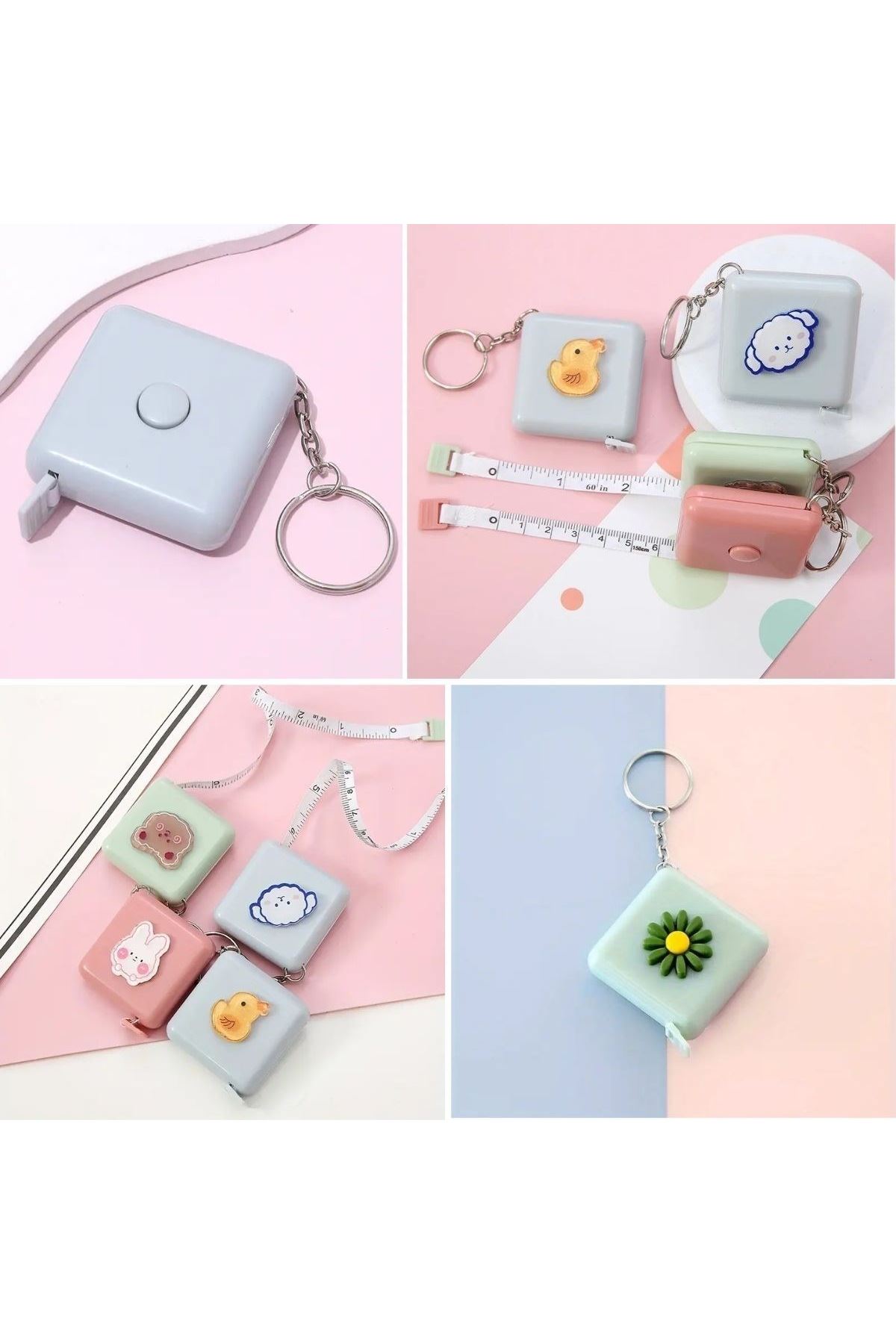 Tbl Dekor® Sevimli Yumuşak Stickerli 150 cm Uzunluğunda Pratik Taşınabilir Çanta Boy Anahtarlıklı Mezura