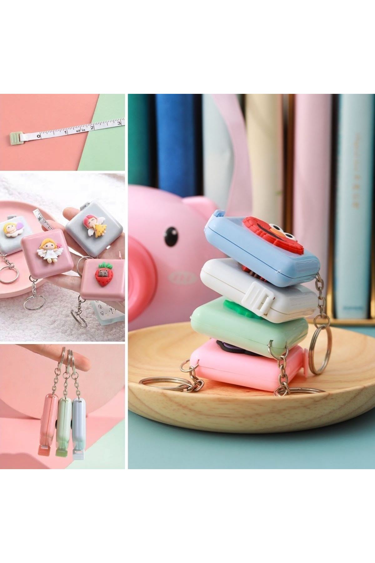 Tbl Dekor® Sevimli Yumuşak Stickerli 150 cm Uzunluğunda Pratik Taşınabilir Çanta Boy Anahtarlıklı Mezura