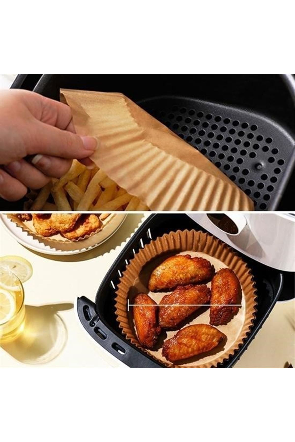 50 Adet Air Fryer Pişirme Kağıdı Tek Kullanımlık Hava Fritöz Yağ Geçirmez Yapışmaz Tabak Model