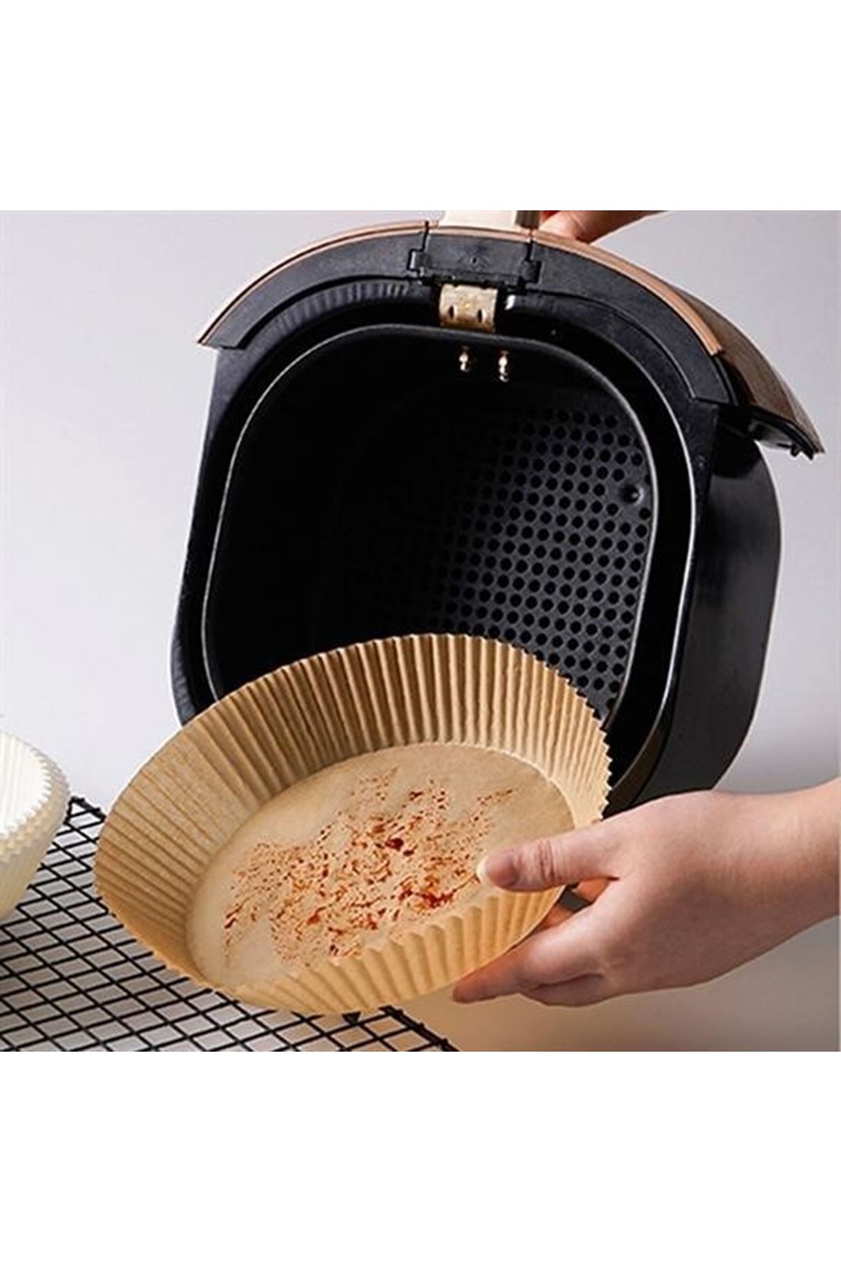 50 Adet Air Fryer Pişirme Kağıdı Tek Kullanımlık Hava Fritöz Yağ Geçirmez Yapışmaz Tabak Model