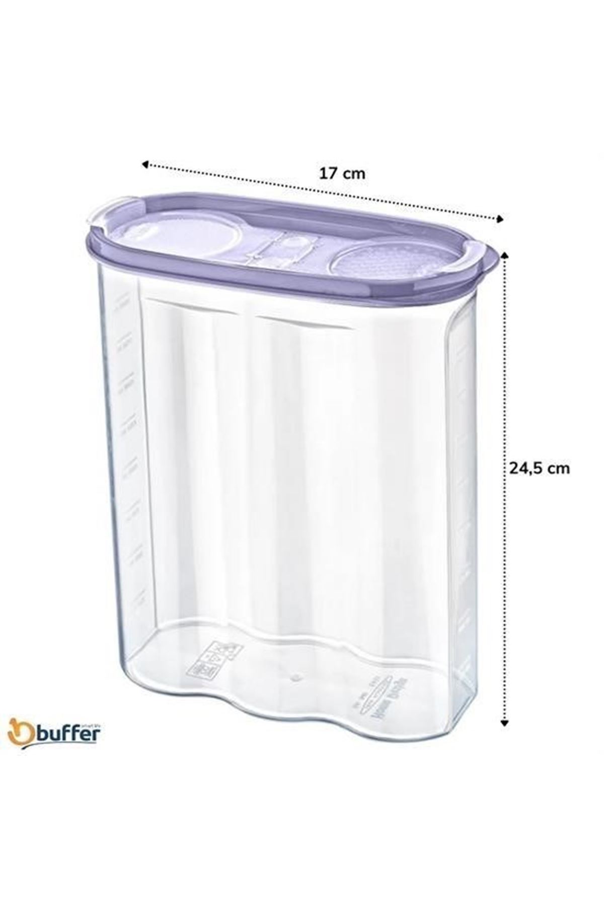 Tbl Dekor® 2 Kapaklı Ölçekli Erzak Kuru Gıda Saklama Kutusu Kabı 2,4 Litre-SA940