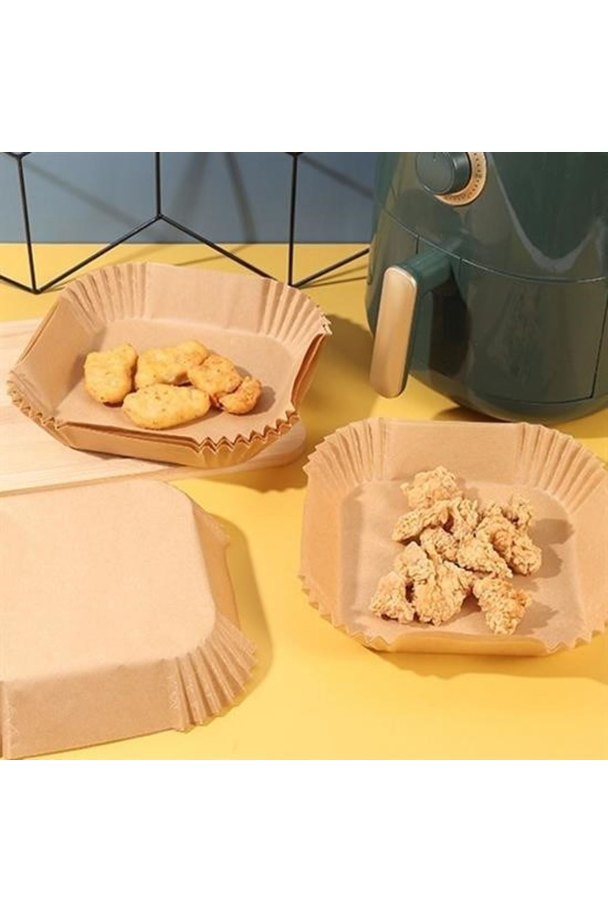 50 Adet Air Fryer Pişirme Kağıdı Tek Kullanımlık Hava Fritöz Yağ Geçirmez Yapışmaz Kare Tabak Model