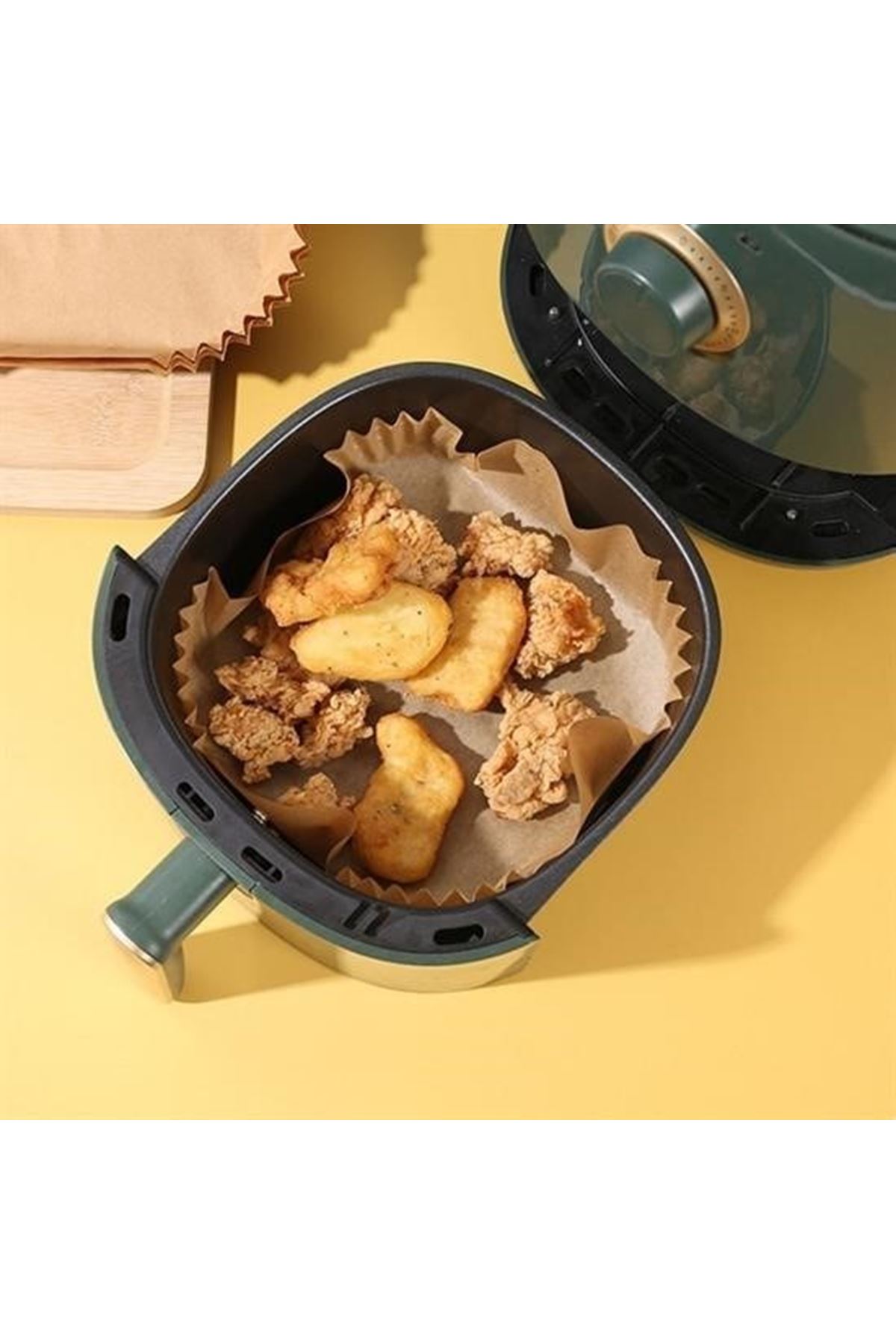50 Adet Air Fryer Pişirme Kağıdı Tek Kullanımlık Hava Fritöz Yağ Geçirmez Yapışmaz Kare Tabak Model