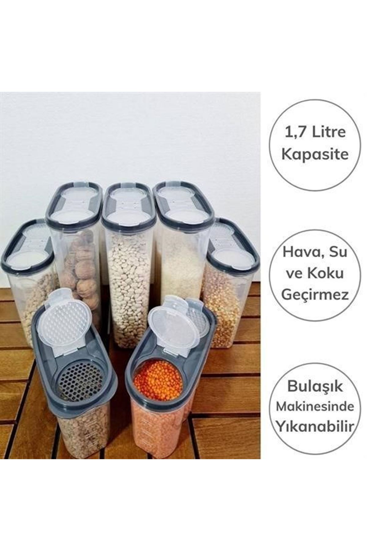 Tbl Dekor® 2 Kapaklı Ölçekli Erzak Kuru Gıda Saklama Kutusu Kabı - 1,7 Litre - SA935