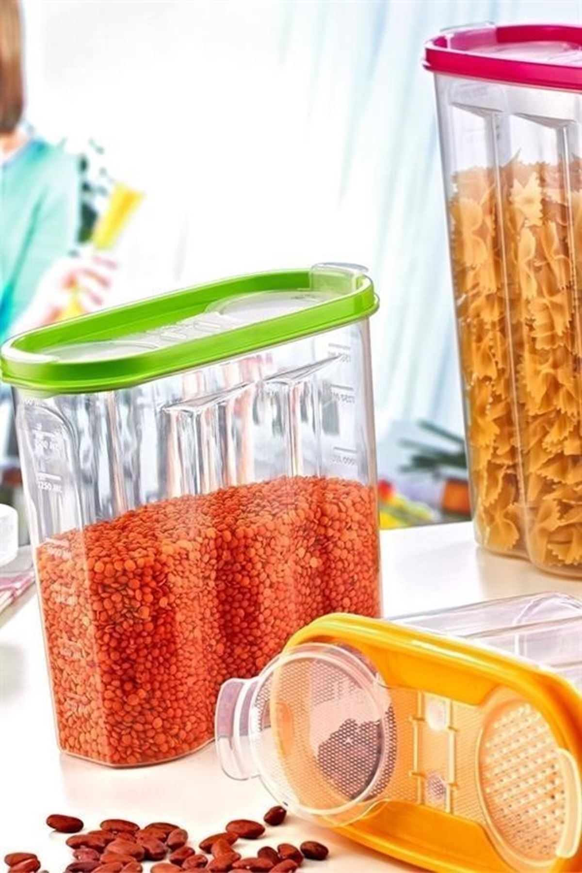 Tbl Dekor® 2 Kapaklı Ölçekli Erzak Kuru Gıda Saklama Kutusu Kabı - 1,7 Litre - SA935