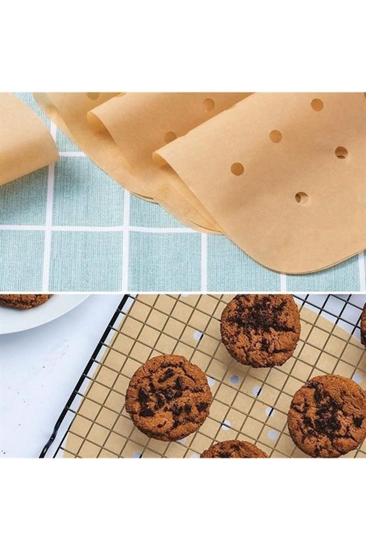 50 Adet Air Fryer Pişirme Kağıdı Tek Kullanımlık Hava Fritöz Yapışmaz Yağlı Kağıt Delikli Model