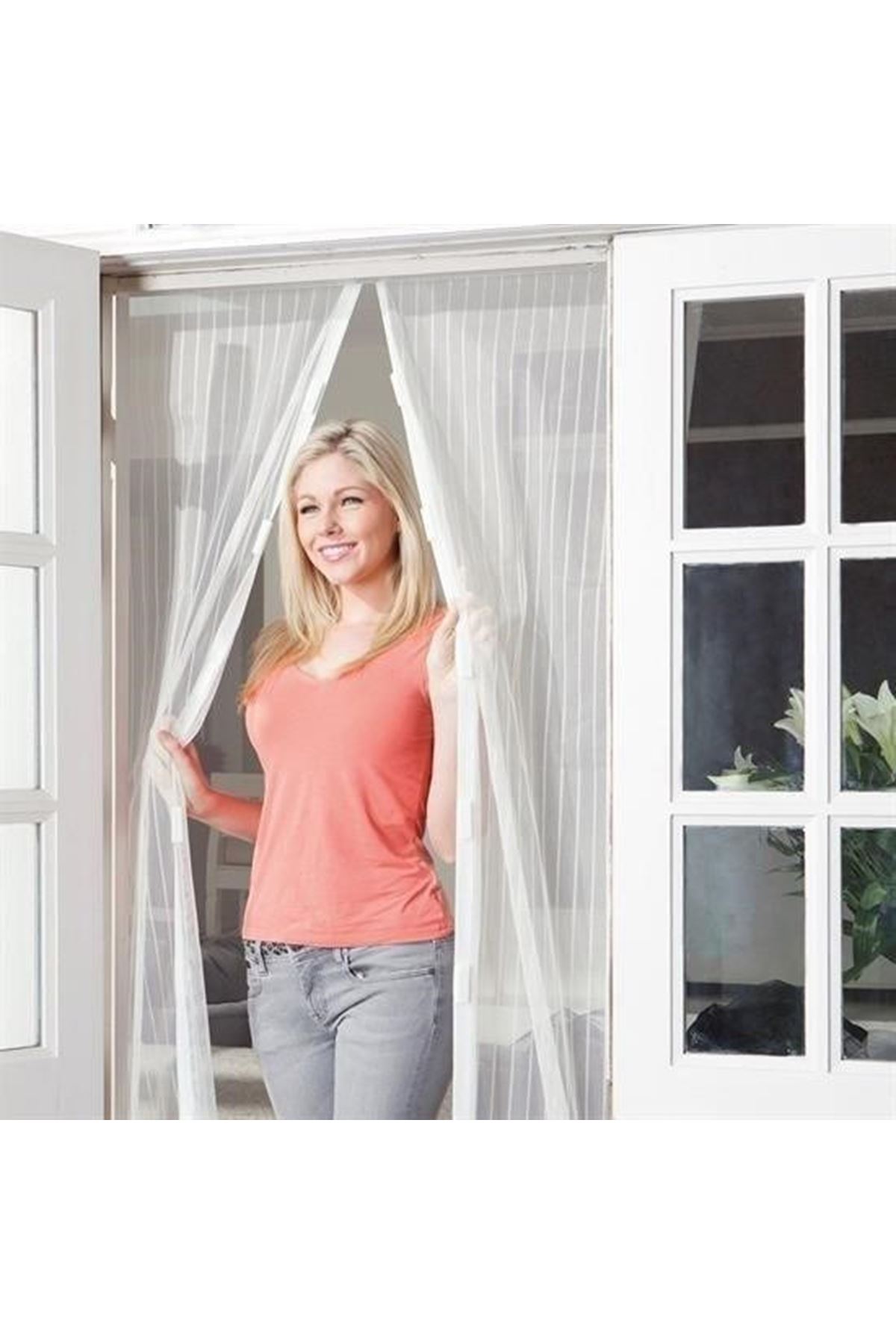 Tbl Dekor® Pratik Manyetik Mıknatıslı Beyaz Kapı Pencere Sinekliği Tülü 90 x 210 cm