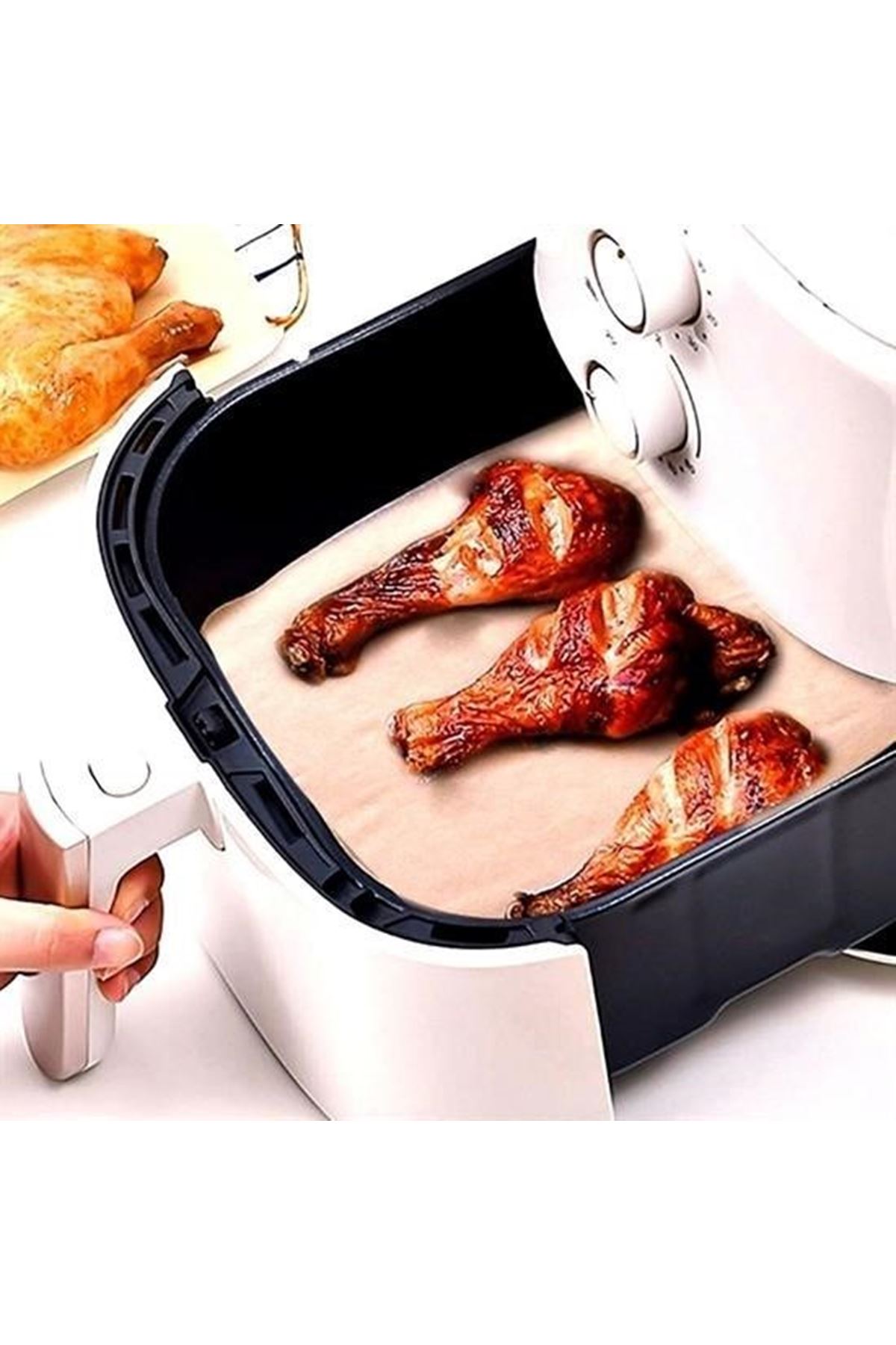 100 Adet Air Fryer Pişirme Kağıdı Tek Kullanımlık Yağ Su Geçirmez Yapışmaz Deliksiz Düz Kare Model