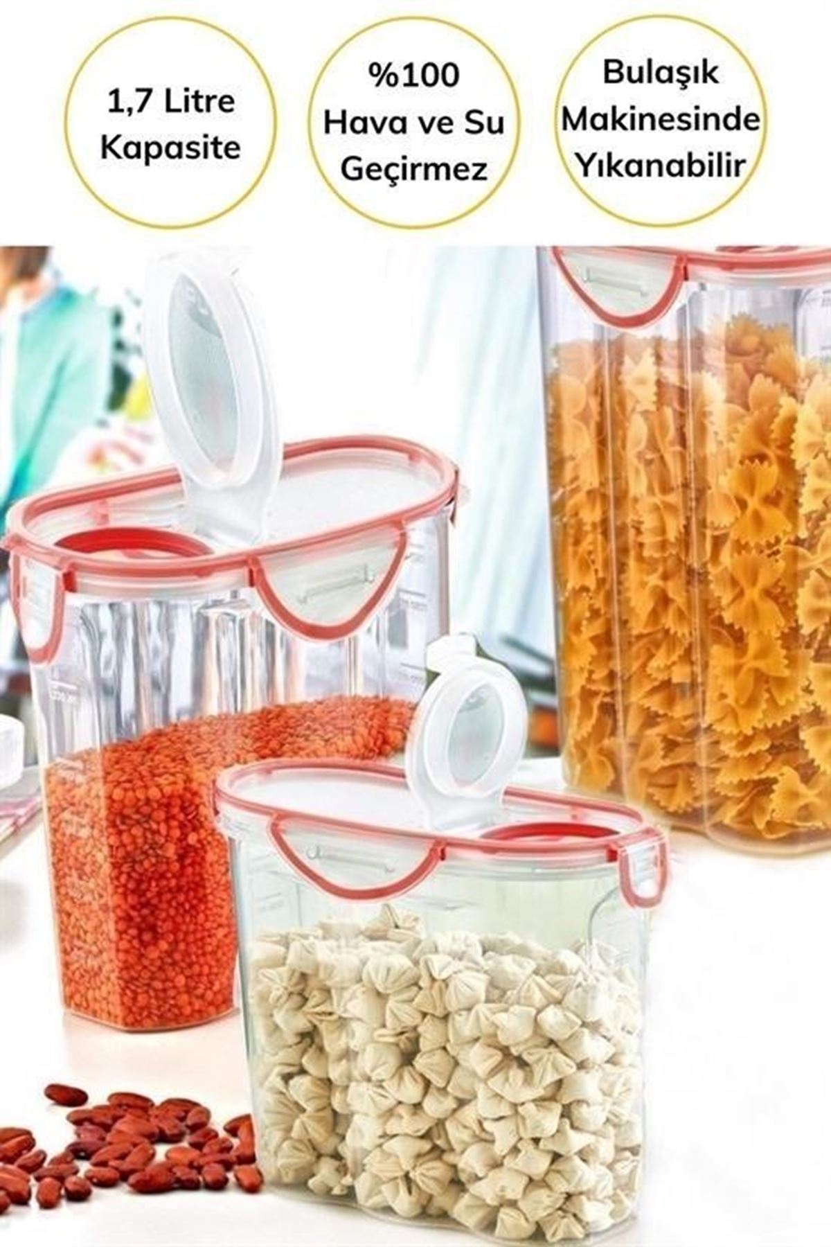 Tbl Dekor® Kilitli Kapaklı Contalı Hava,Su Sıvı Geçirmez 1,7 Litre Erzak Saklama Kabı-SA585