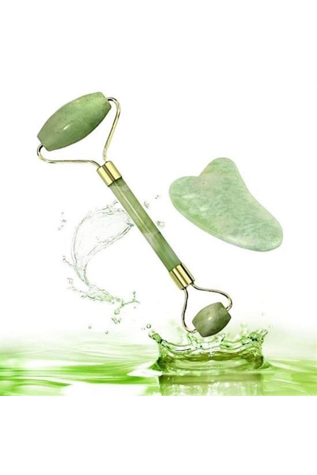 Tbl Dekor® Çift Taraflı 2li Cilt Yüz Masaj Aleti Jade Roller Yeşim  Taşı Seti