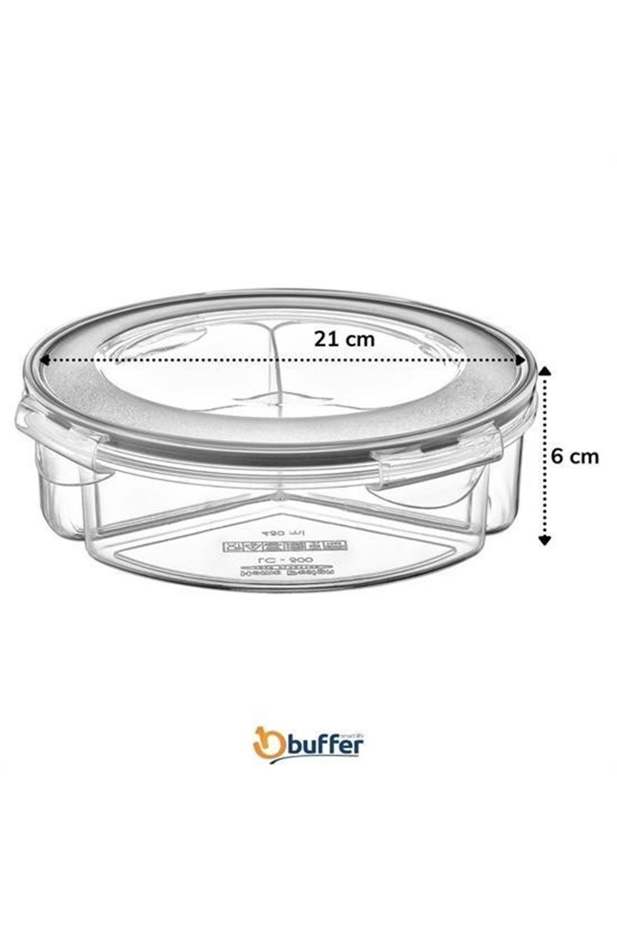 Tbl Dekor® 3 Bölmeli Sızdırmaz Contalı Kilitli Kapaklı 1,35 Litre yuvarlak Erzak Saklama Kabı LC-500