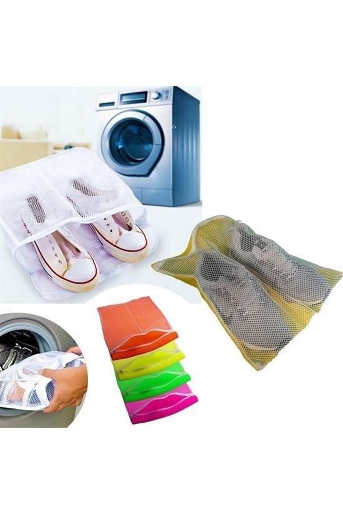 Tbl Dekor® Çamaşır Makinesi İçinde Ayakkabı Terlik Yıkama Filesi  Fermuarlı