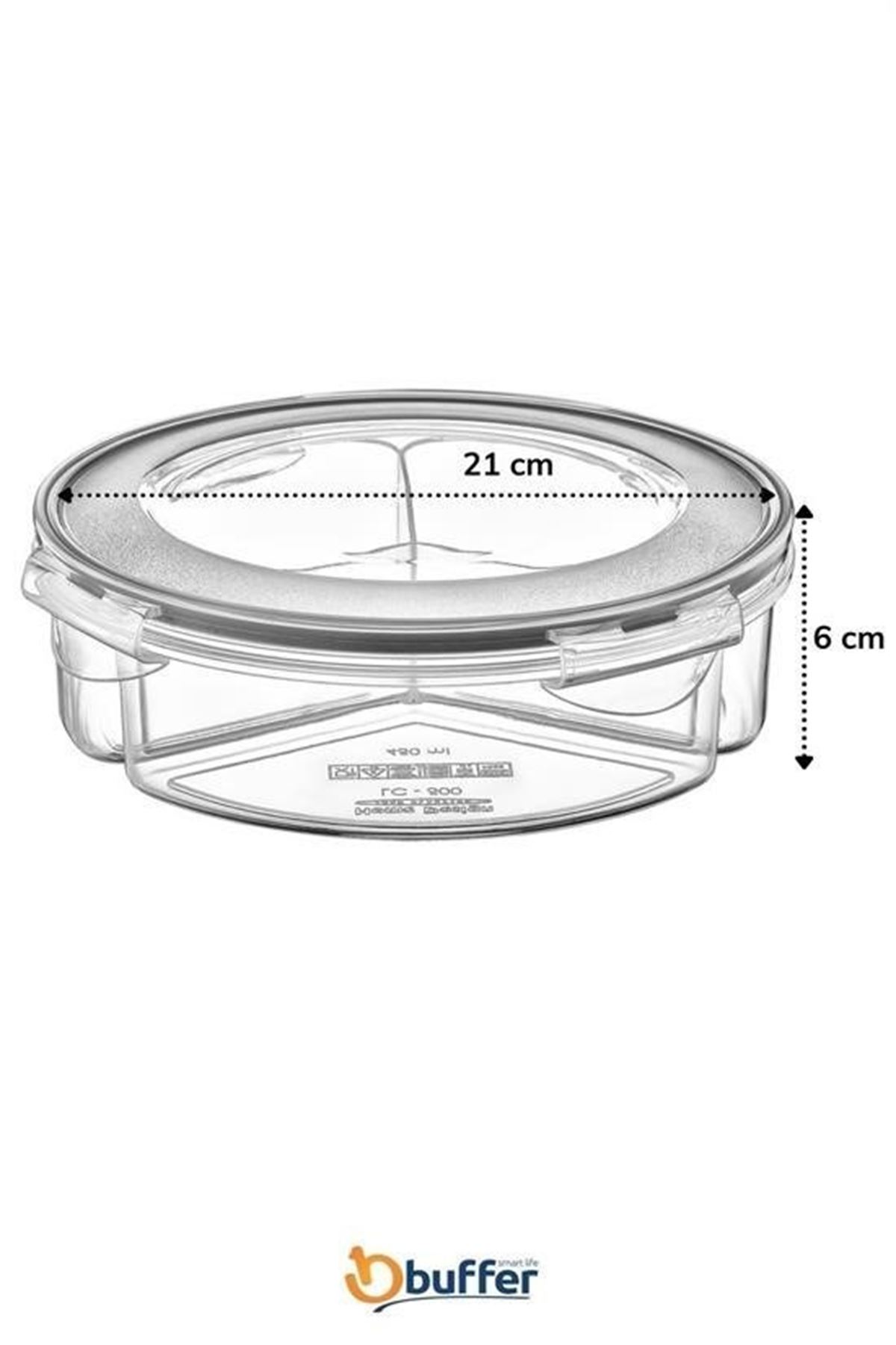 Tbl Dekor® 3 Bölmeli Sızdırmaz Contalı Kilitli Kapaklı 1,35 Litre yuvarlak Erzak Saklama Kabı LC-500