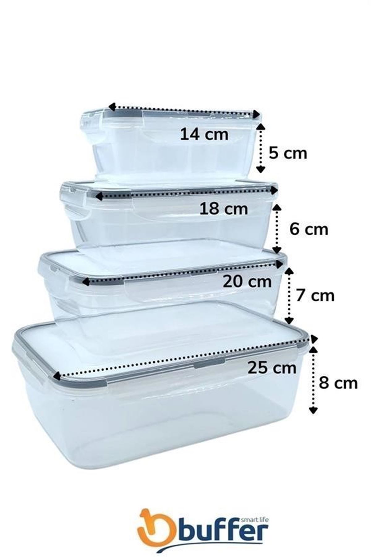 Tbl Dekor® 4lü İç İçe Sızdırmaz Contalı Kilitli Kapaklı Plastik Erzak Saklama Kapları LC315