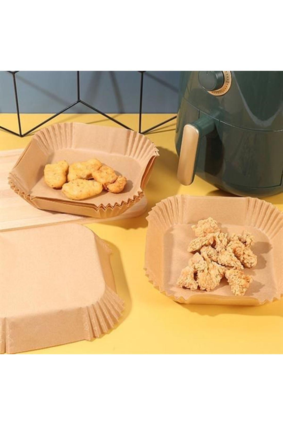 Tbl Dekor® 50 Adet Air Fryer Pişirme Kağıdı Tek Kullanımlık Yağ Geçirmez Yapışmaz Kare Tabak Model PVC