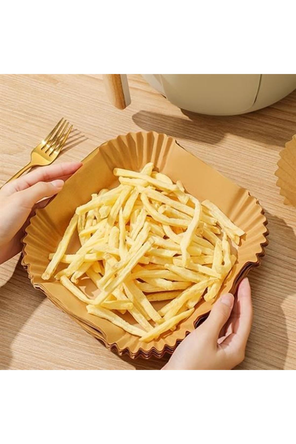 Tbl Dekor® 50 Adet Air Fryer Pişirme Kağıdı Tek Kullanımlık Yağ Geçirmez Yapışmaz Kare Tabak Model PVC