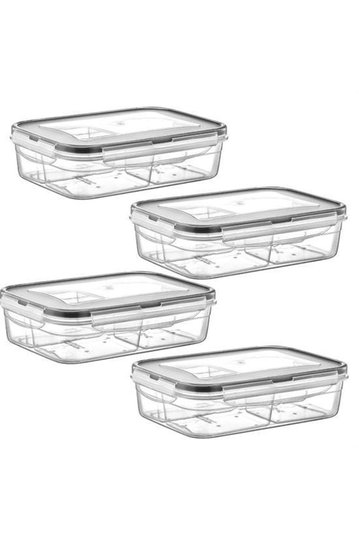 Tbl Dekor® 4 Bölmeli Sızdırmaz Contalı Kilitli Kapaklı 1 Litre Erzak Saklama Kabı -LC520