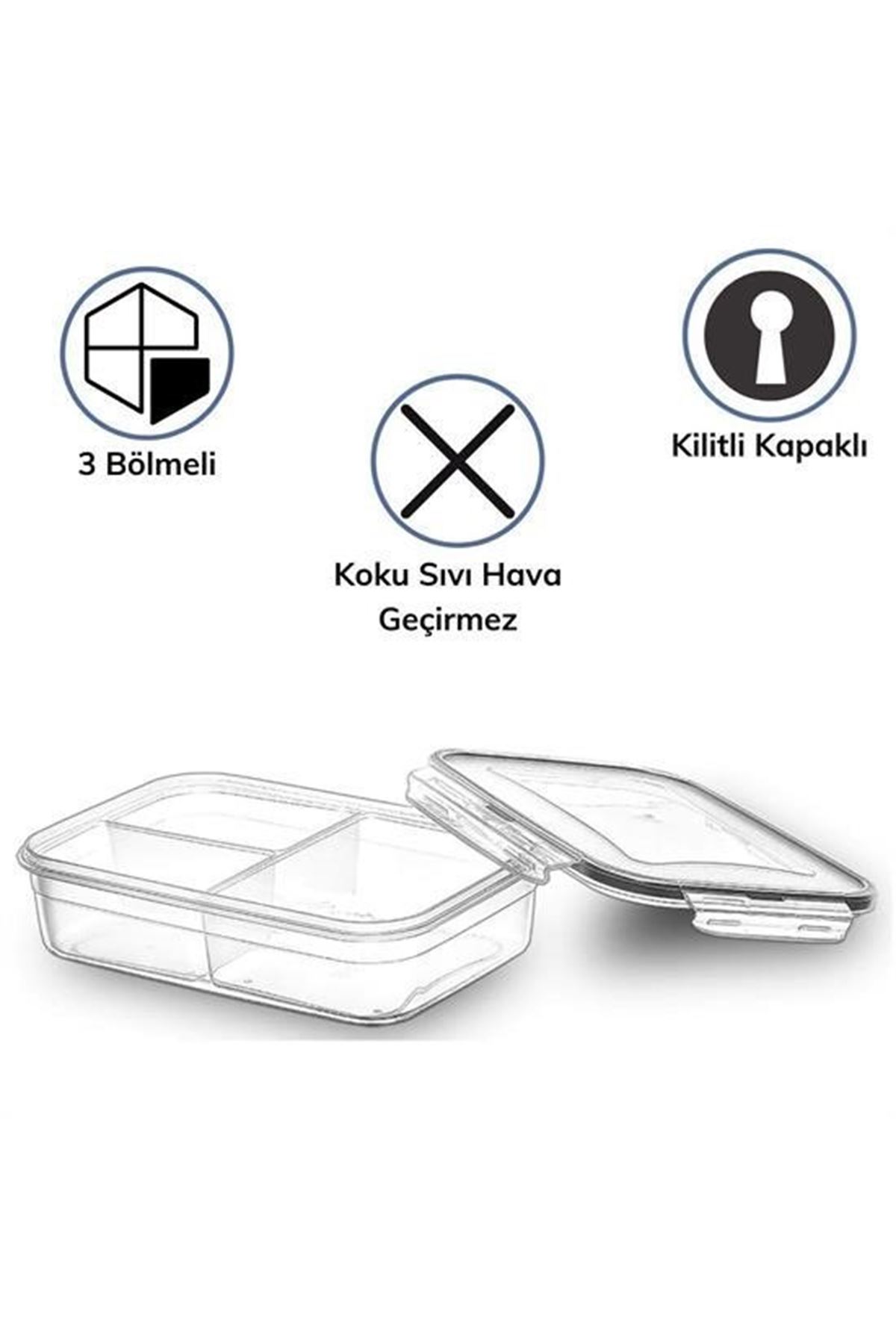 Tbl Dekor® 3 Bölmeli Kilitli Kapaklı 1 Litre Erzak Saklama Kabı LC-510