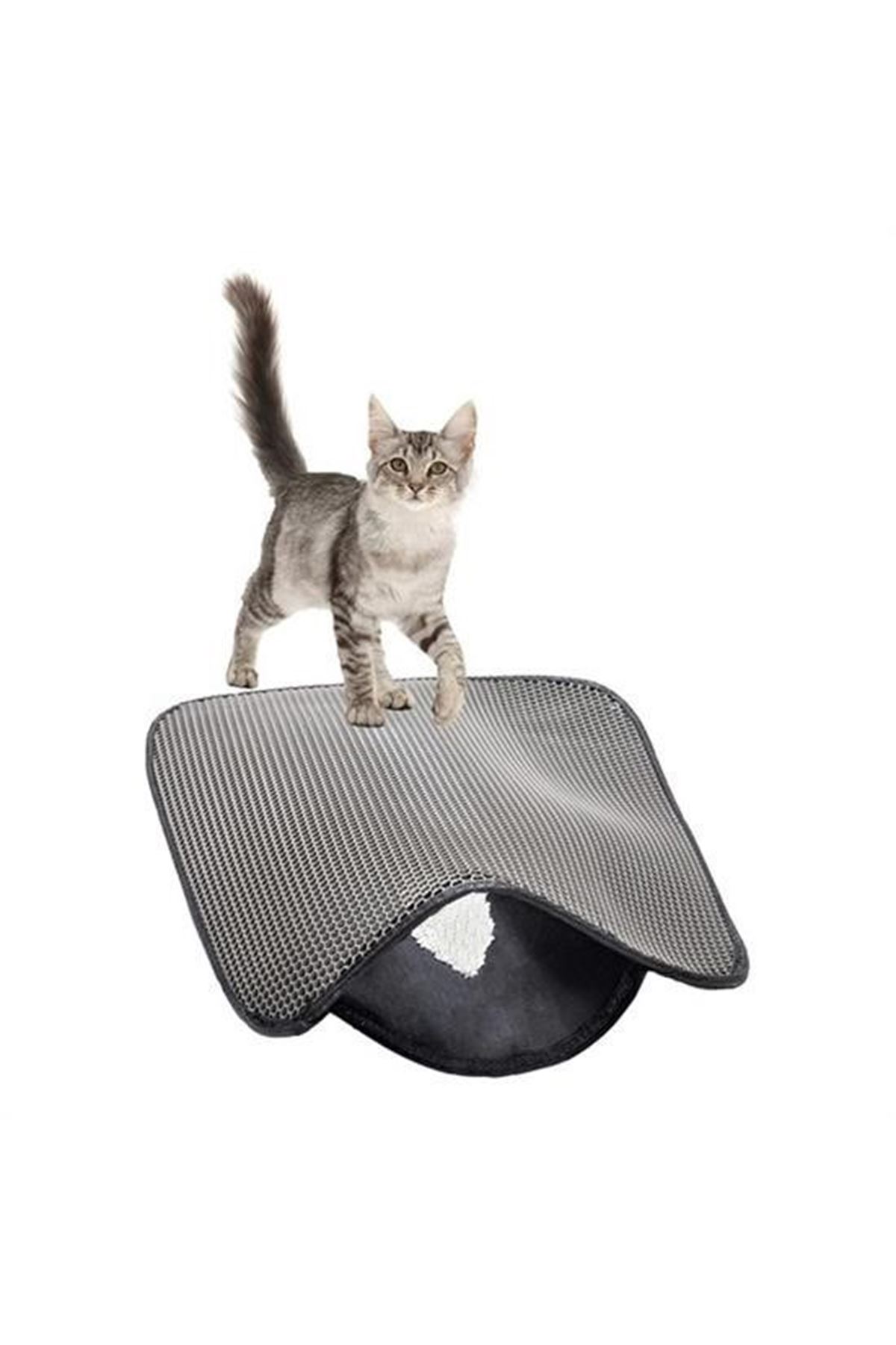 Tbl Dekor® Kedi Tuvalet Önü Kum Toplayıcı Temizleyici Elekli Gri Paspas