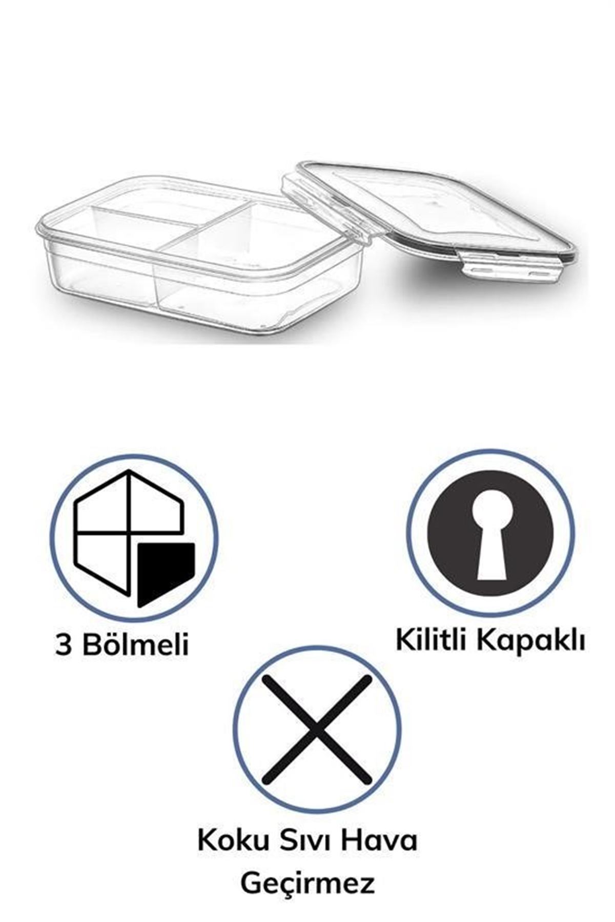 Tbl Dekor® 3 Bölmeli Kilitli Kapaklı 1 Litre Erzak Saklama Kabı LC-510