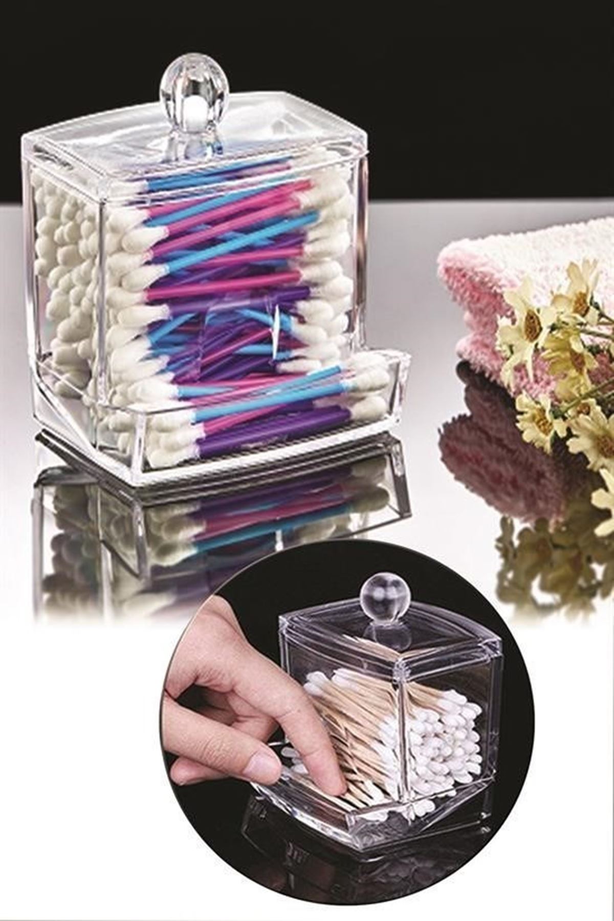 Tbl Dekor® Şeffaf Kapaklı Kulak Temizleme Çubuğu Organizatörü Saklama Kutusu