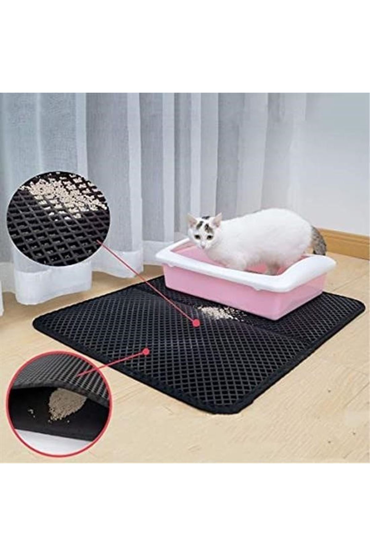 Tbl Dekor® Kedi Tuvalet Önü Kum Toplayıcı Temizleyici Elekli Gri Paspas