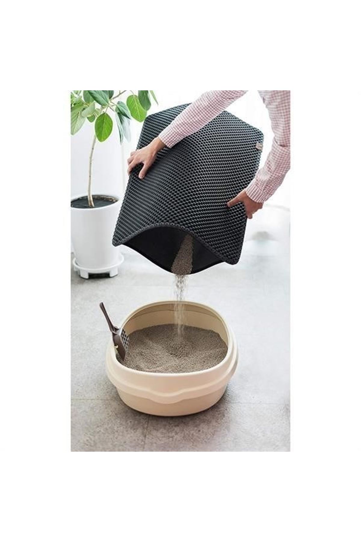 Tbl Dekor® Kedi Tuvalet Önü Kum Toplayıcı Temizleyici Elekli Gri Paspas