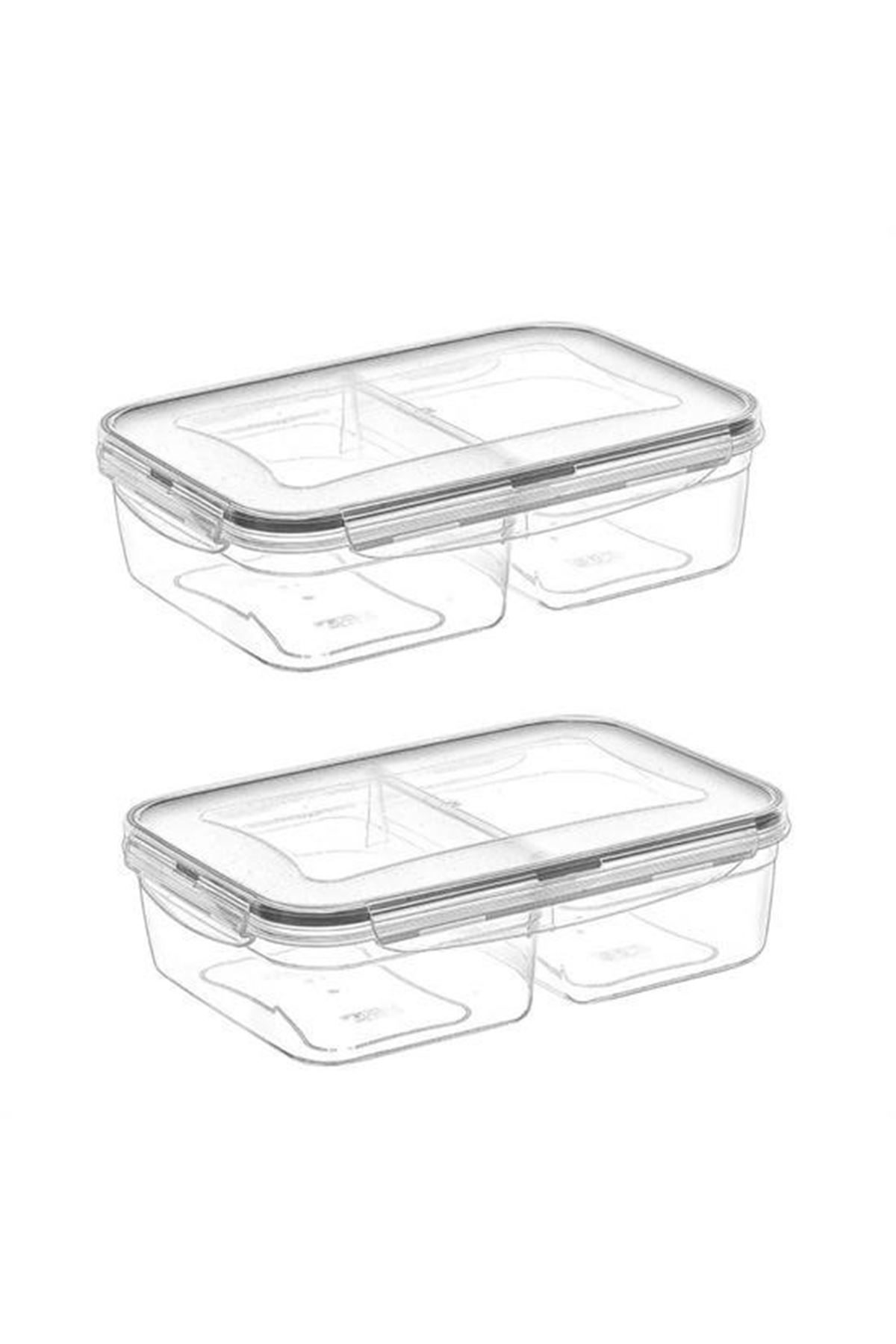 Tbl Dekor® 2 Bölmeli 1+1 Litre Kilitli Kapaklı Erzak Saklama Kabı LC-525